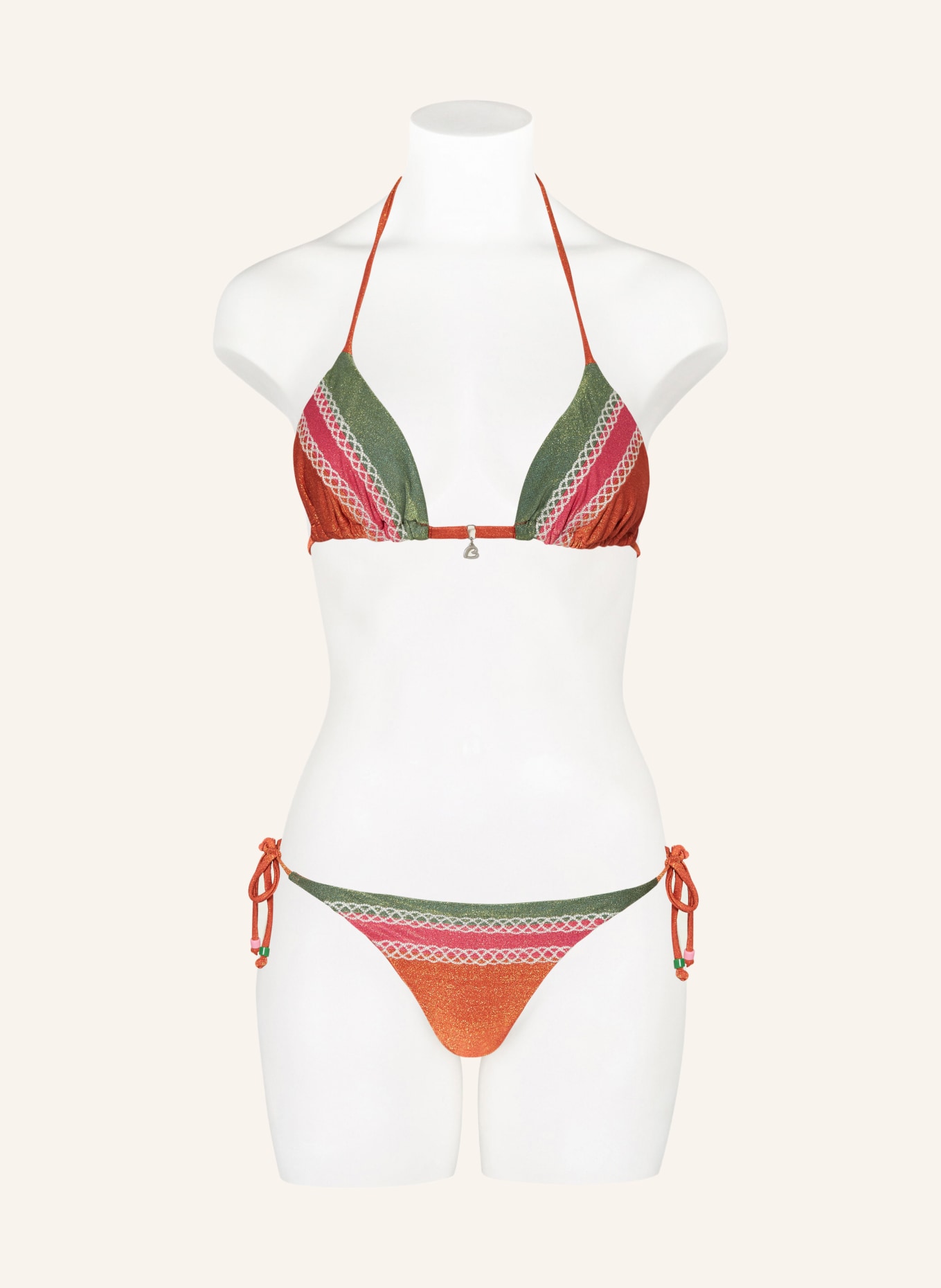BANANA MOON Bikini trójkątne KAONUNA MIXGLITTER z błyszczącą przędzą, Kolor: CIEMNOPOMARAŃCZOWY/ ZIELONY/ MOCNORÓŻOWY (Obrazek 2)