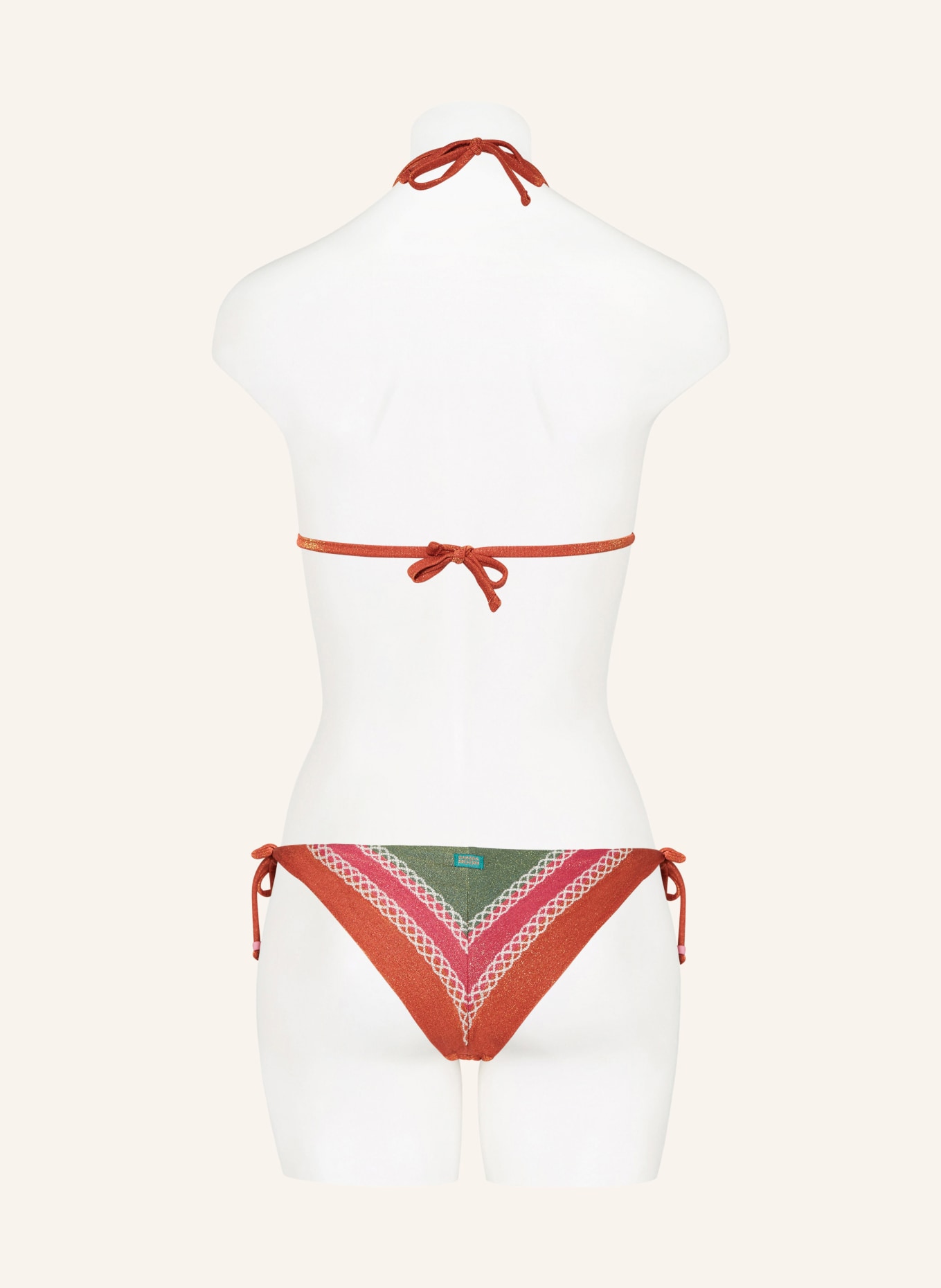 BANANA MOON Bikini trójkątne KAONUNA MIXGLITTER z błyszczącą przędzą, Kolor: CIEMNOPOMARAŃCZOWY/ ZIELONY/ MOCNORÓŻOWY (Obrazek 3)