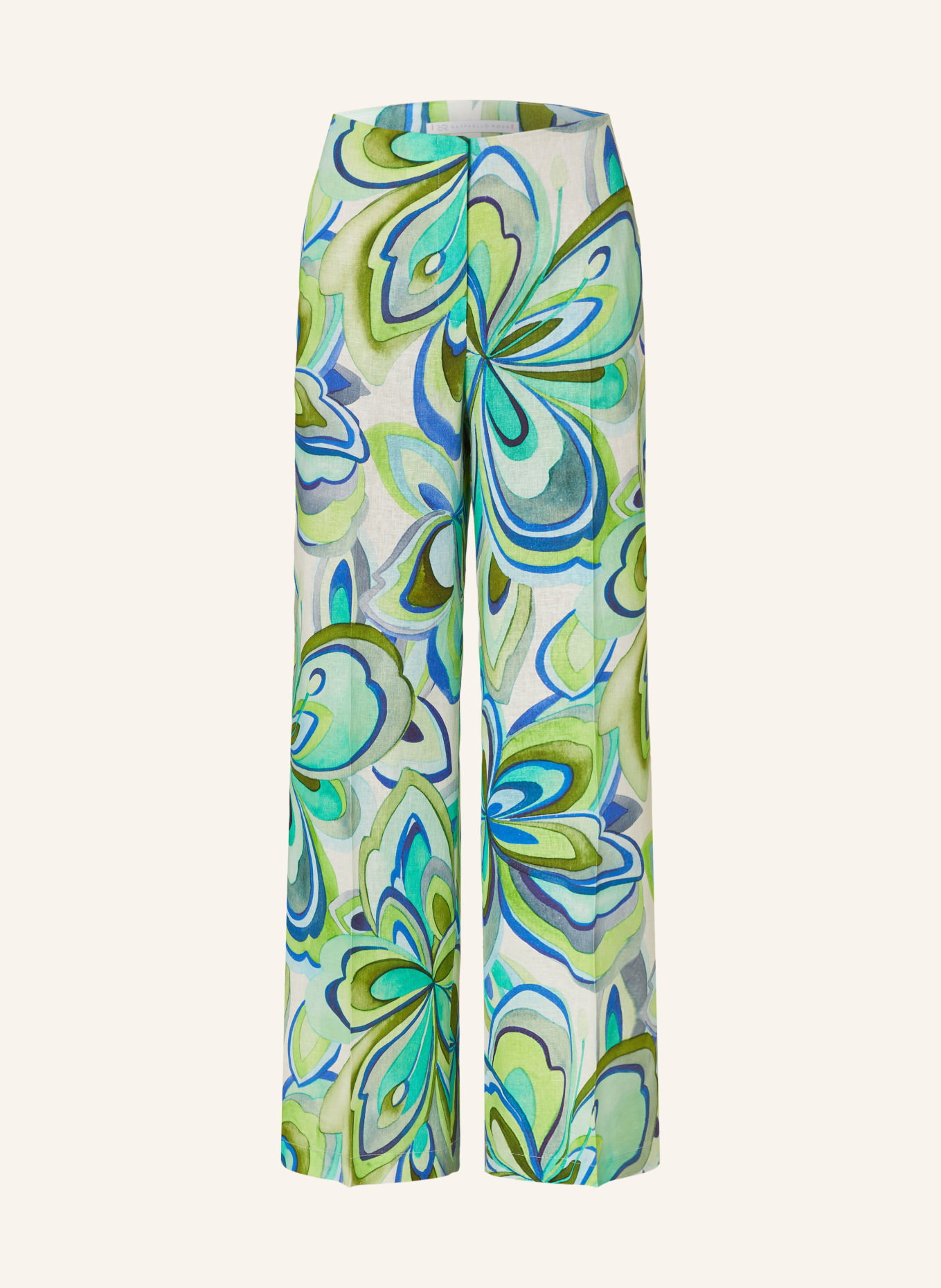 RAFFAELLO ROSSI Wide leg trousers AGATHA with linen, Color: LIGHT GREEN/ BLUE/ WHITE (Image 1)