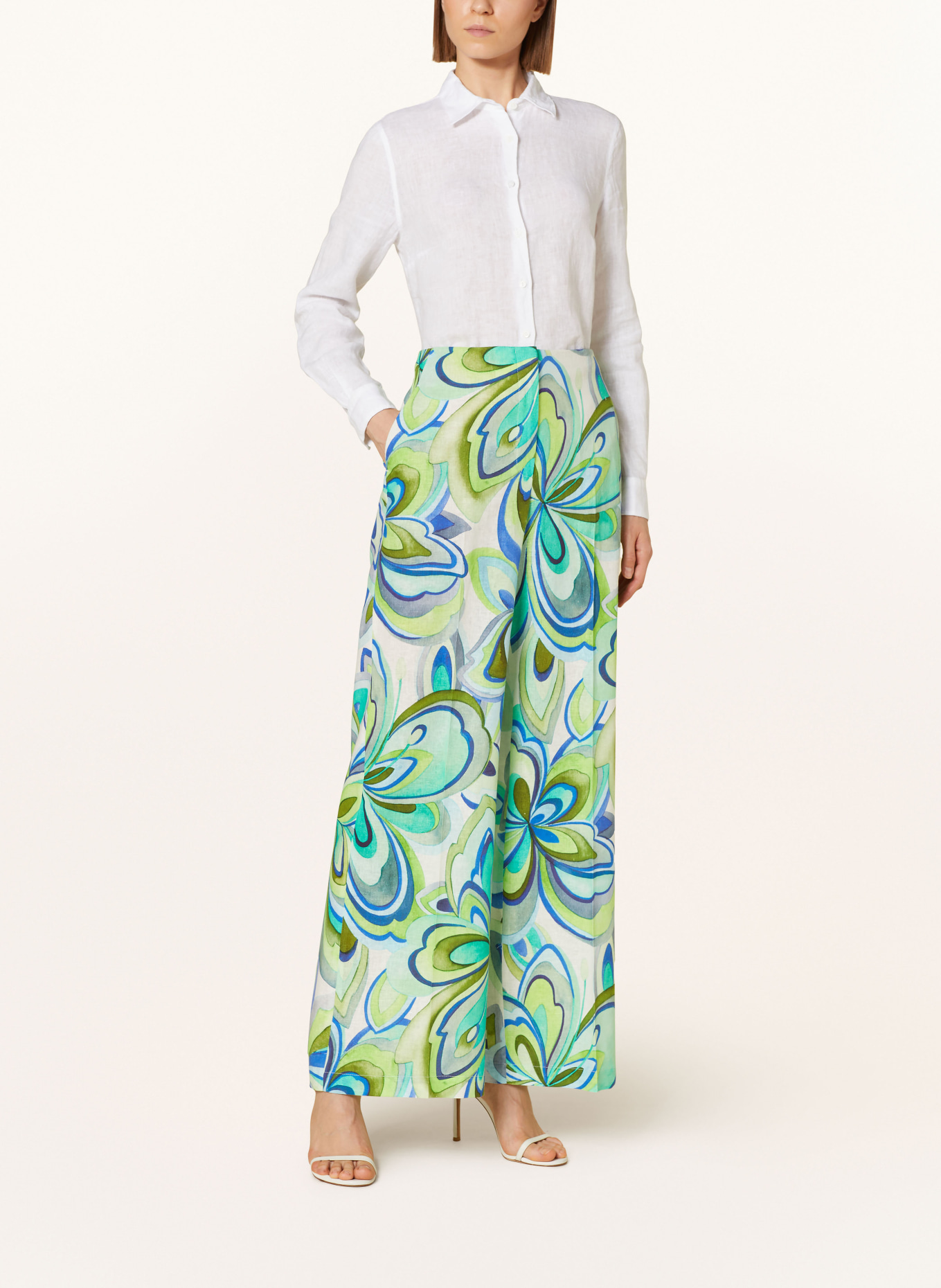 RAFFAELLO ROSSI Wide leg trousers AGATHA with linen, Color: LIGHT GREEN/ BLUE/ WHITE (Image 2)