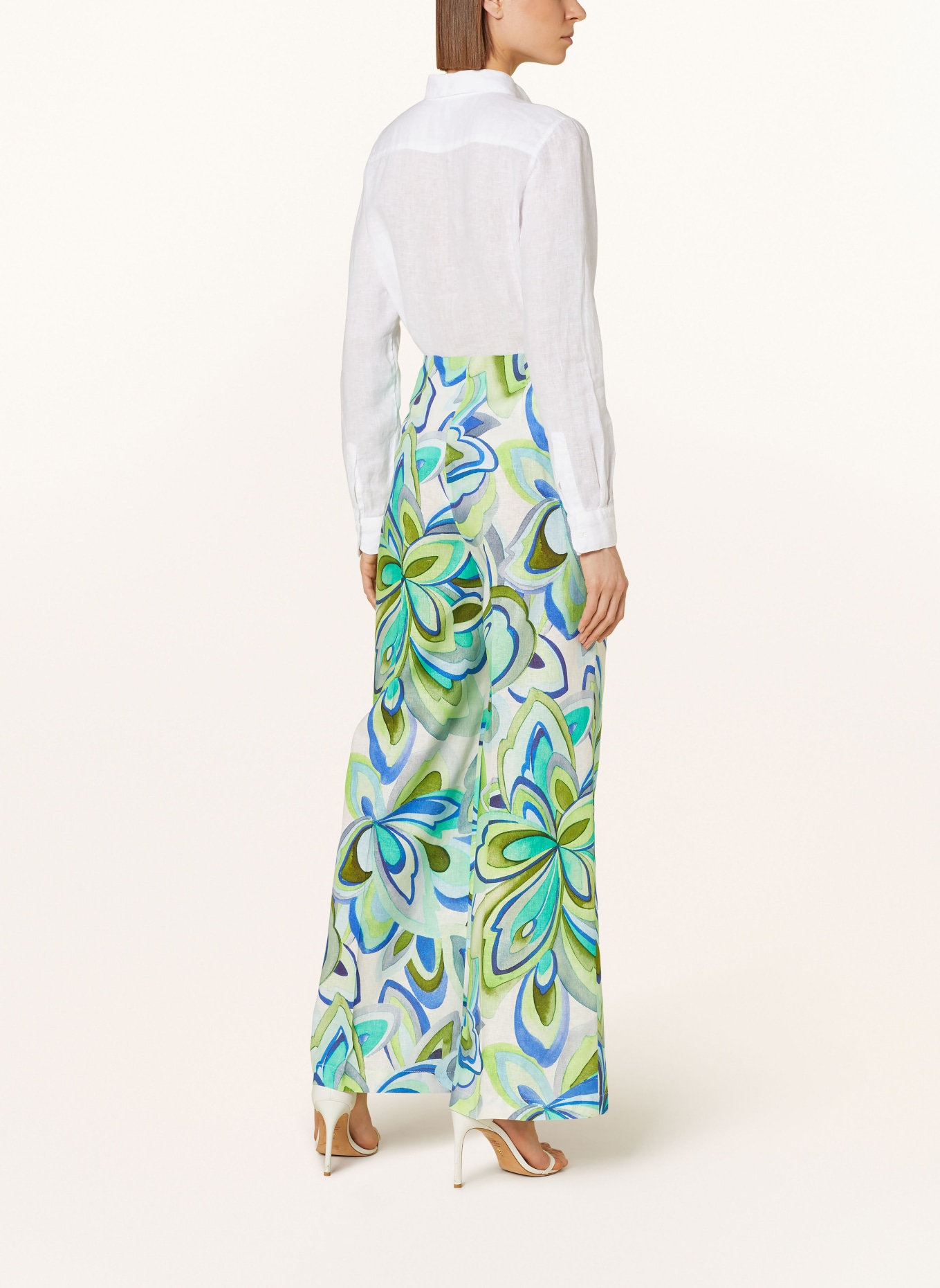 RAFFAELLO ROSSI Wide leg trousers AGATHA with linen, Color: LIGHT GREEN/ BLUE/ WHITE (Image 3)