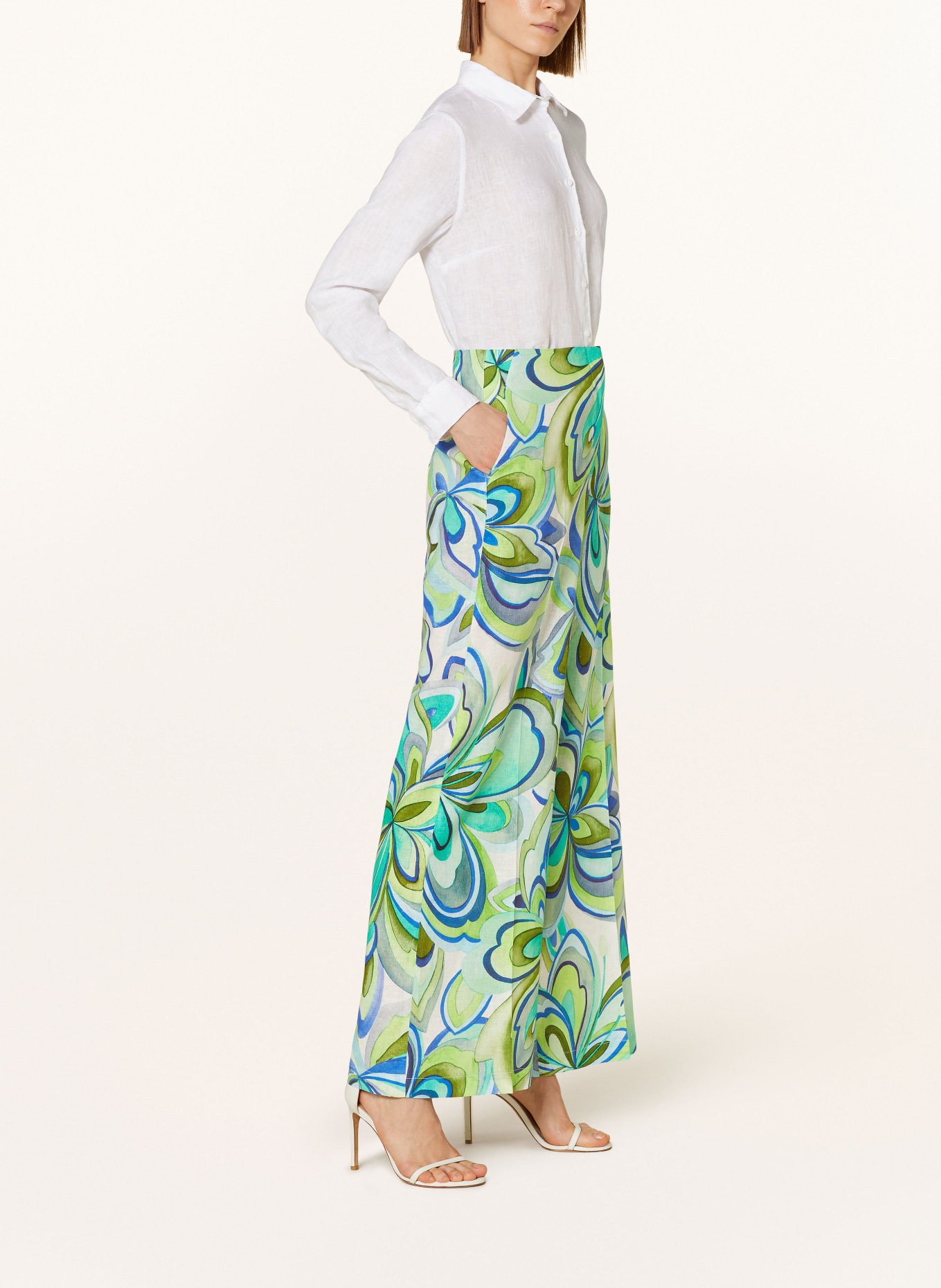 RAFFAELLO ROSSI Wide leg trousers AGATHA with linen, Color: LIGHT GREEN/ BLUE/ WHITE (Image 4)