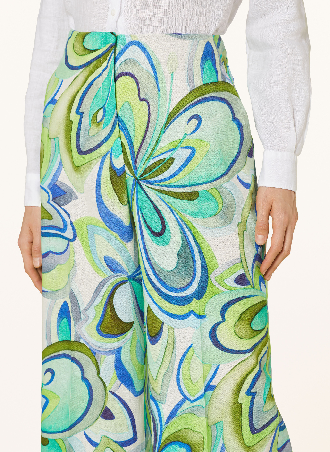 RAFFAELLO ROSSI Wide leg trousers AGATHA with linen, Color: LIGHT GREEN/ BLUE/ WHITE (Image 5)