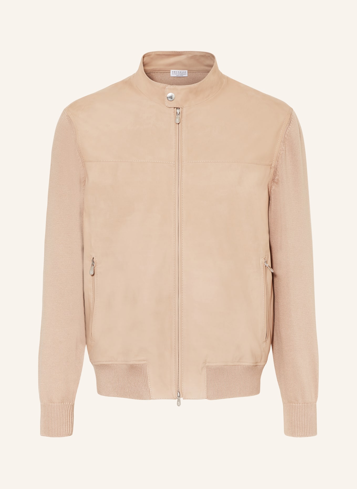 BRUNELLO CUCINELLI Leather jacket in mixed materials, Color: BEIGE (Image 1)