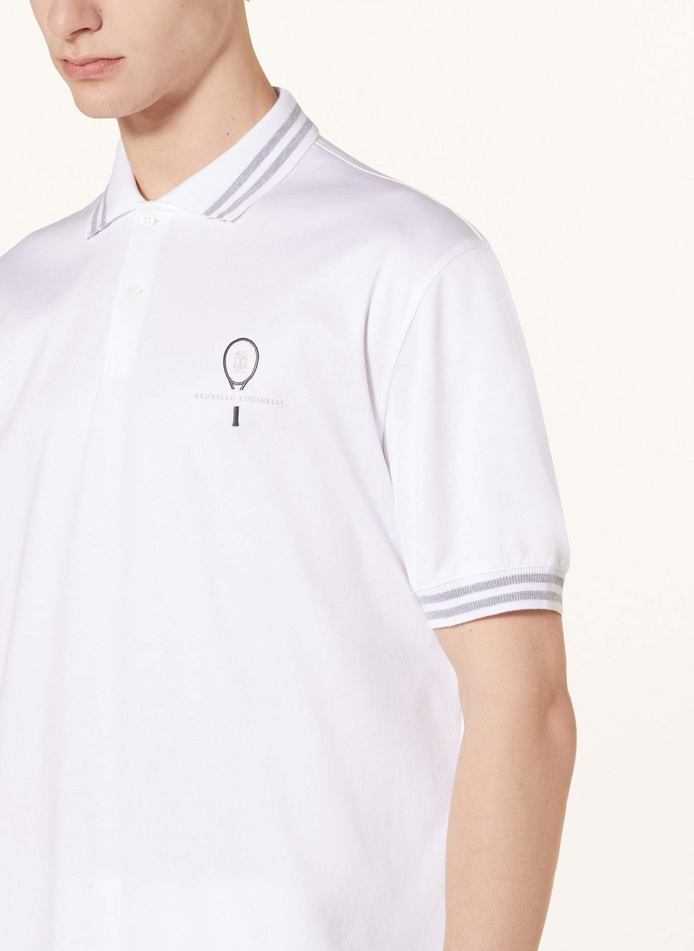 BRUNELLO CUCINELLI Jersey-Poloshirt, Farbe: WEISS (Bild 4)