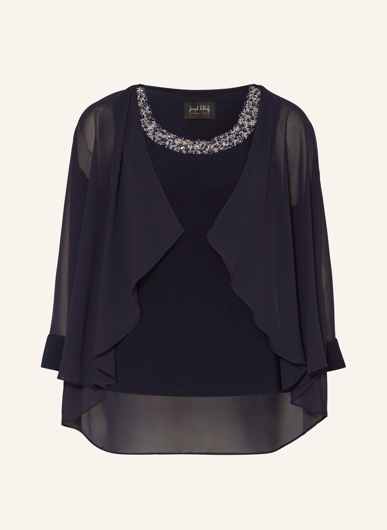 Joseph Ribkoff SIGNATURE Set: Blouse top with decorative beads and jacket, Color: DARK BLUE (Image 1)