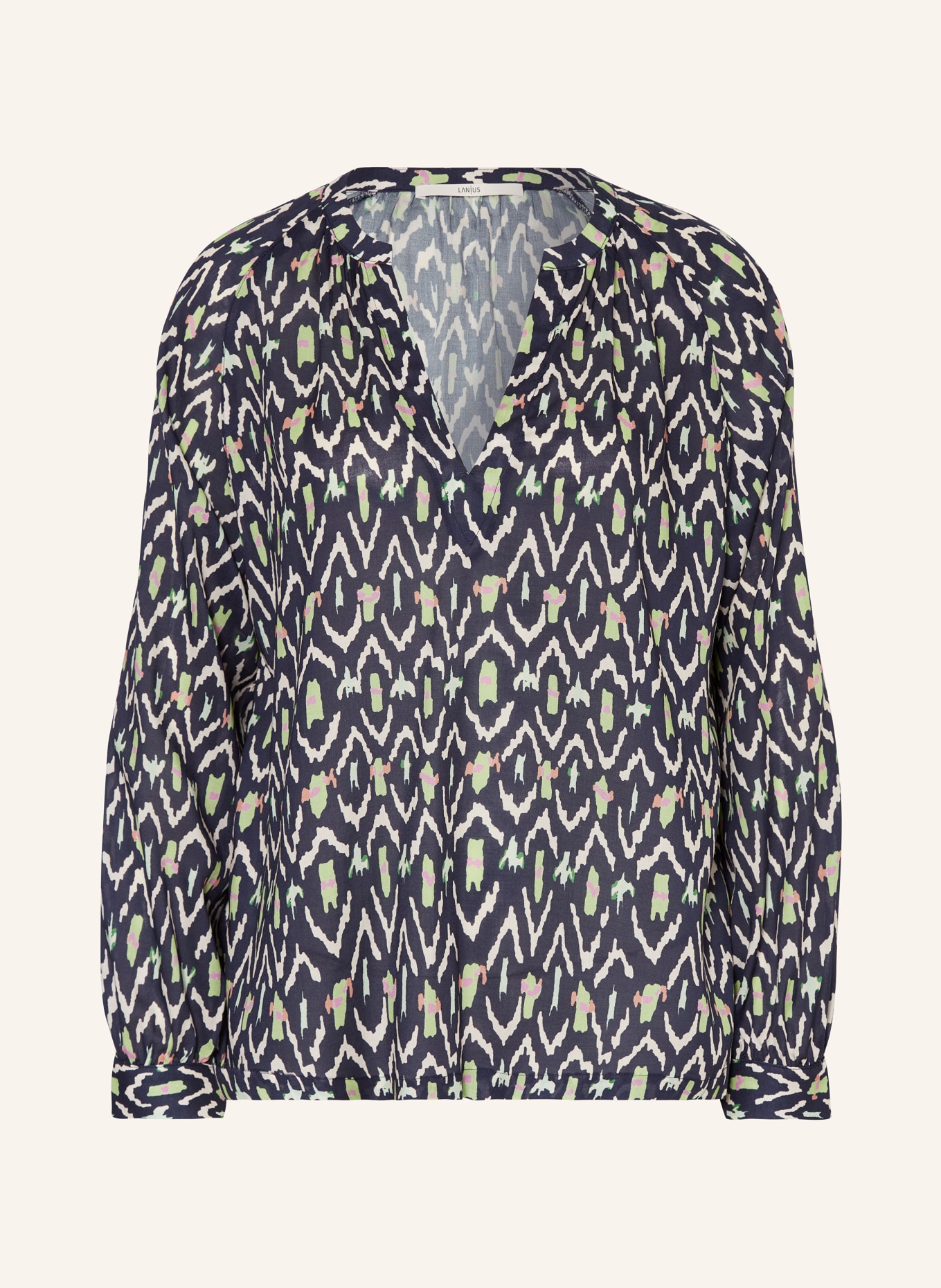 LANIUS Shirt blouse with silk, Color: DARK BLUE/ WHITE/ LIGHT GREEN (Image 1)
