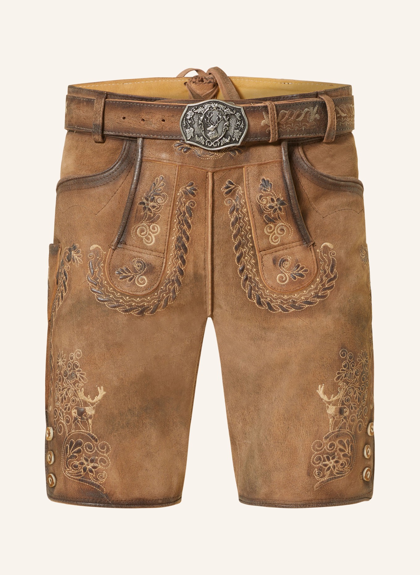 HIRSCHER Spodnie skórzane w stylu ludowym SAALBACH, Kolor: BRĄZOWY (Obrazek 1)
