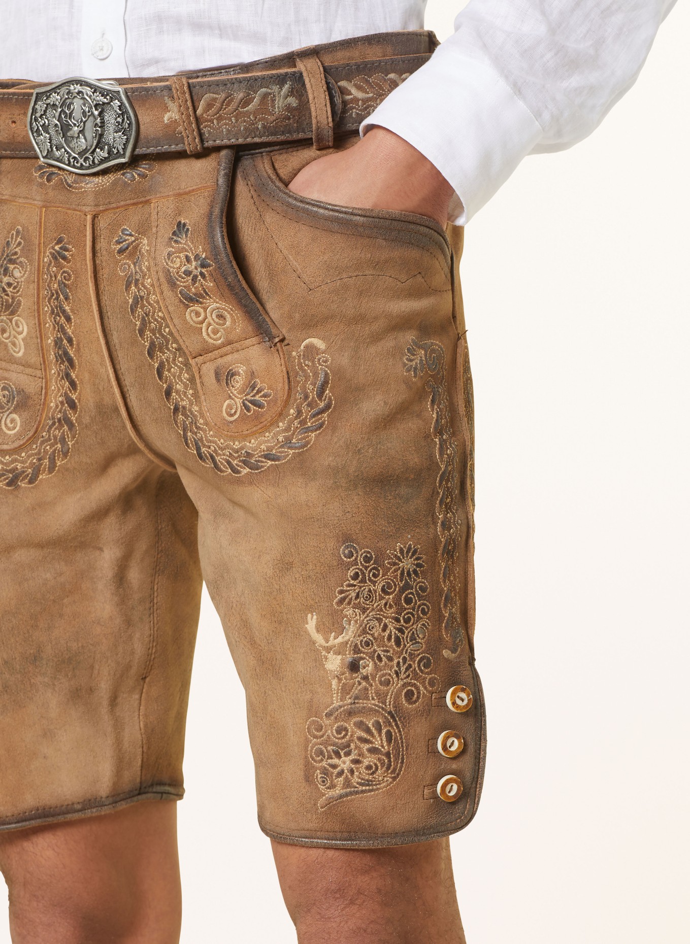 HIRSCHER Spodnie skórzane w stylu ludowym SAALBACH, Kolor: BRĄZOWY (Obrazek 5)