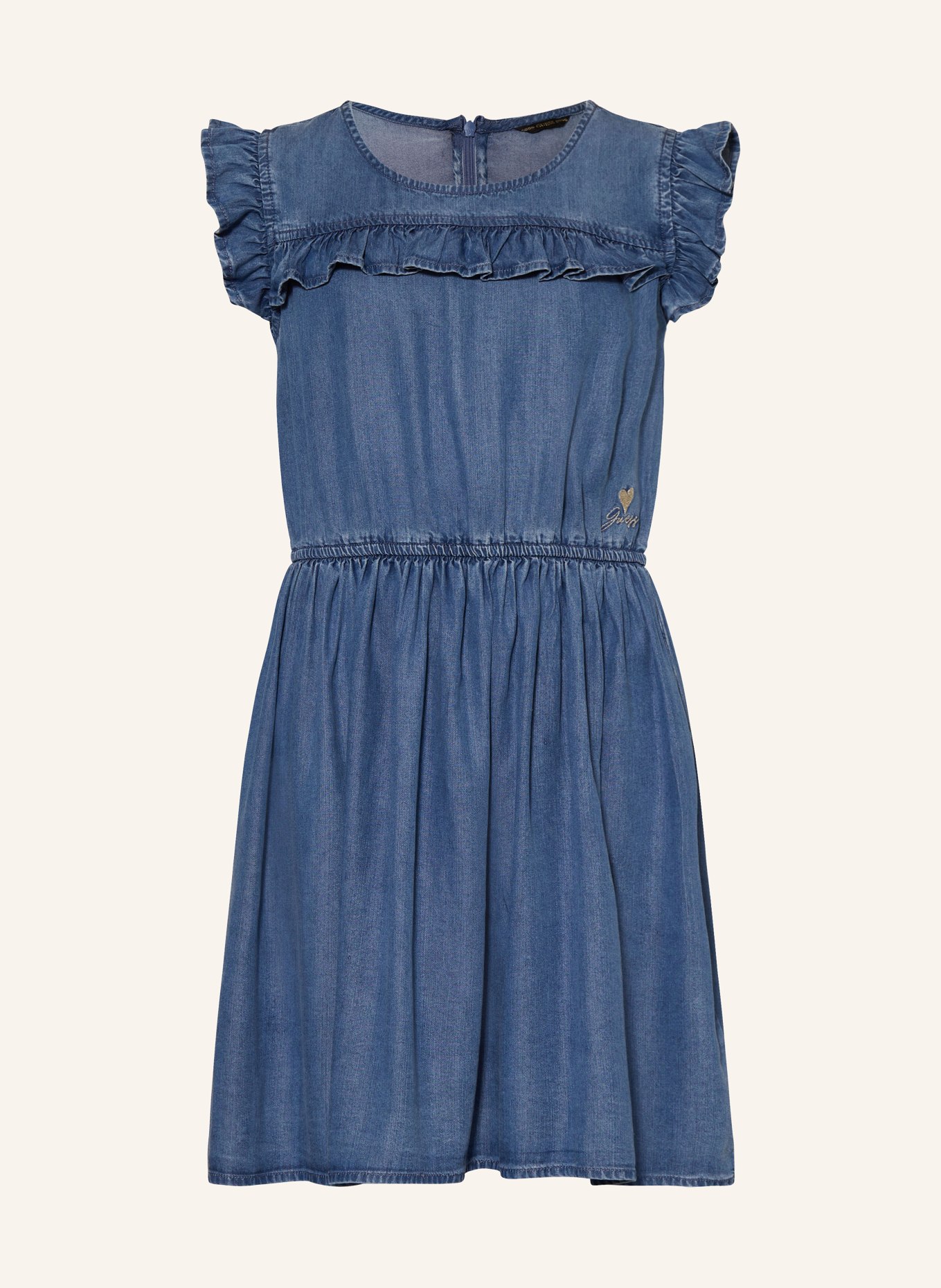 GUESS Sukienka z falbankami w jeansowym stylu, Kolor: NIEBIESKI (Obrazek 1)