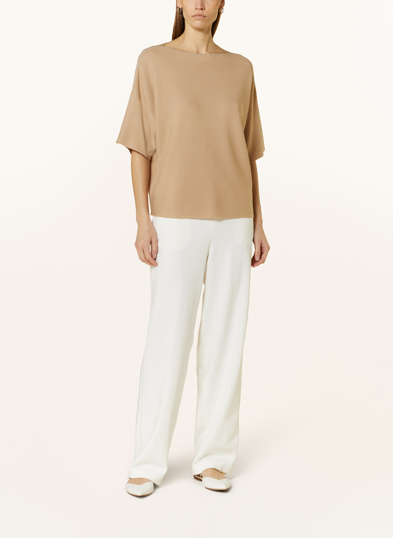 FABIANA FILIPPI Knit shirt with decorative beads, Color: LIGHT BROWN (Image 2)
