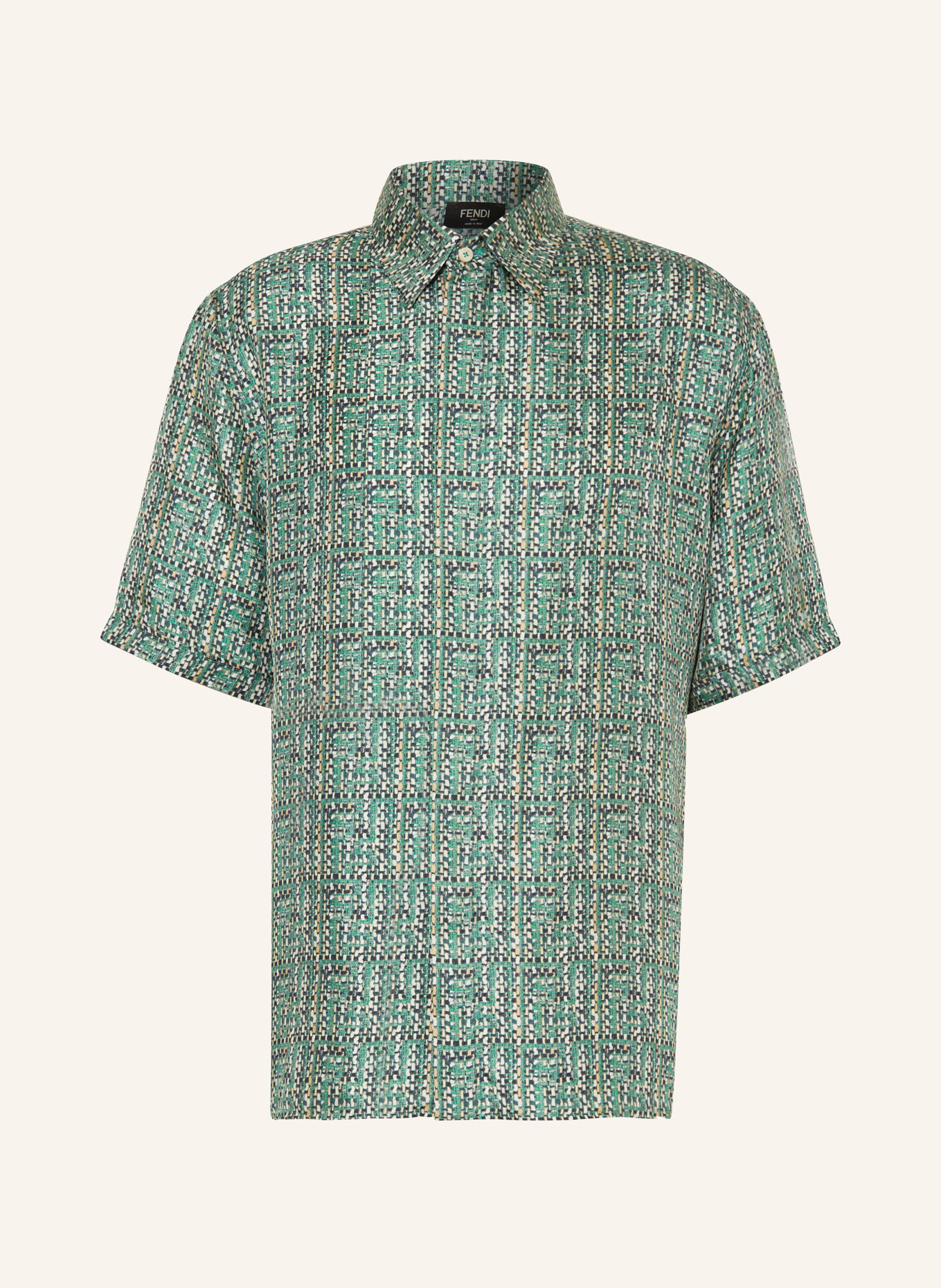 FENDI Koszula z krótkim rękawem comfort fit z jedwabiu, Kolor: CIEMNOZIELONY (Obrazek 1)