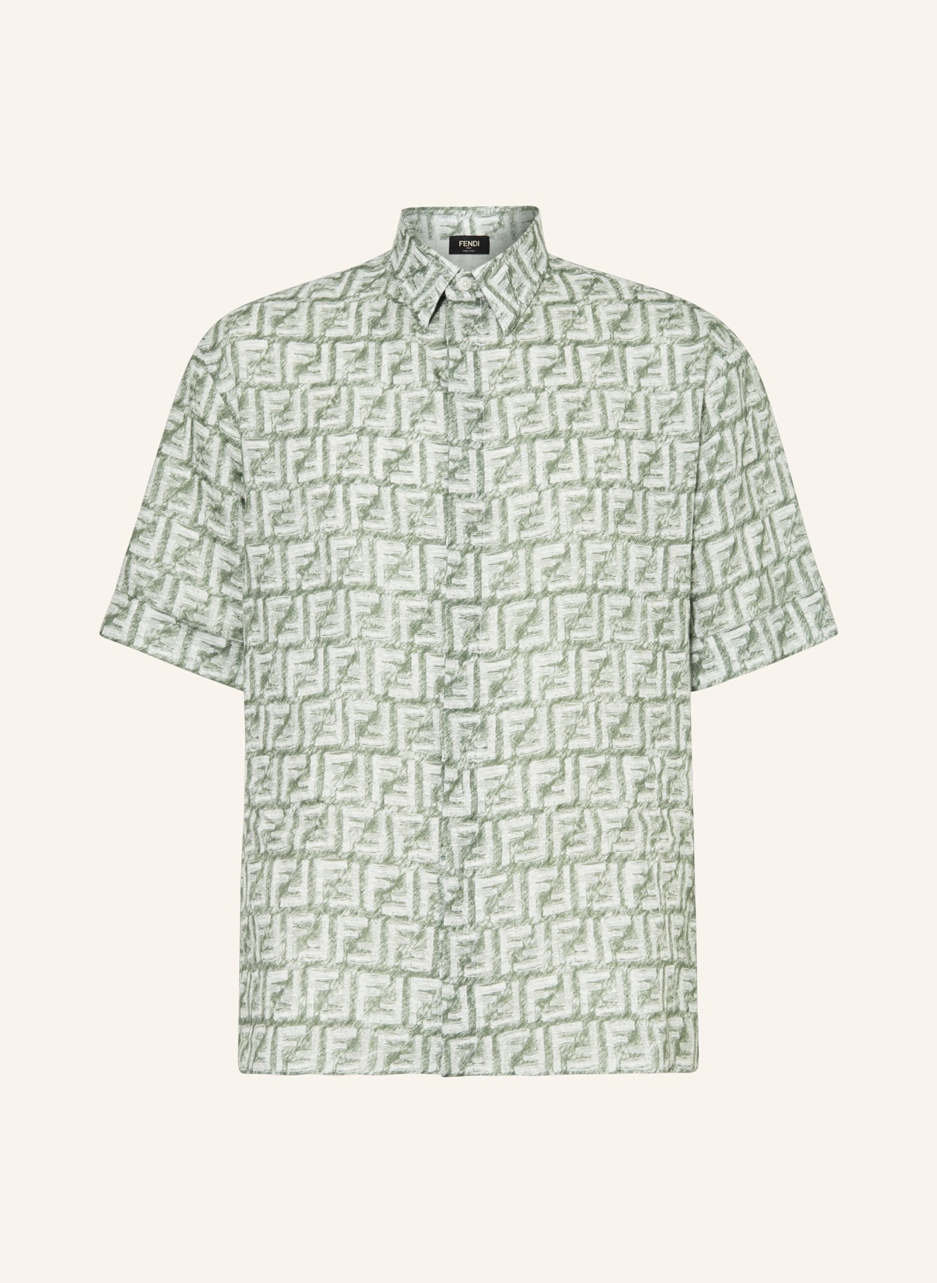 FENDI Koszula z krótkim rękawem comfort fit z lnu, Kolor: CIEMNOZIELONY/ BIAŁY (Obrazek 1)