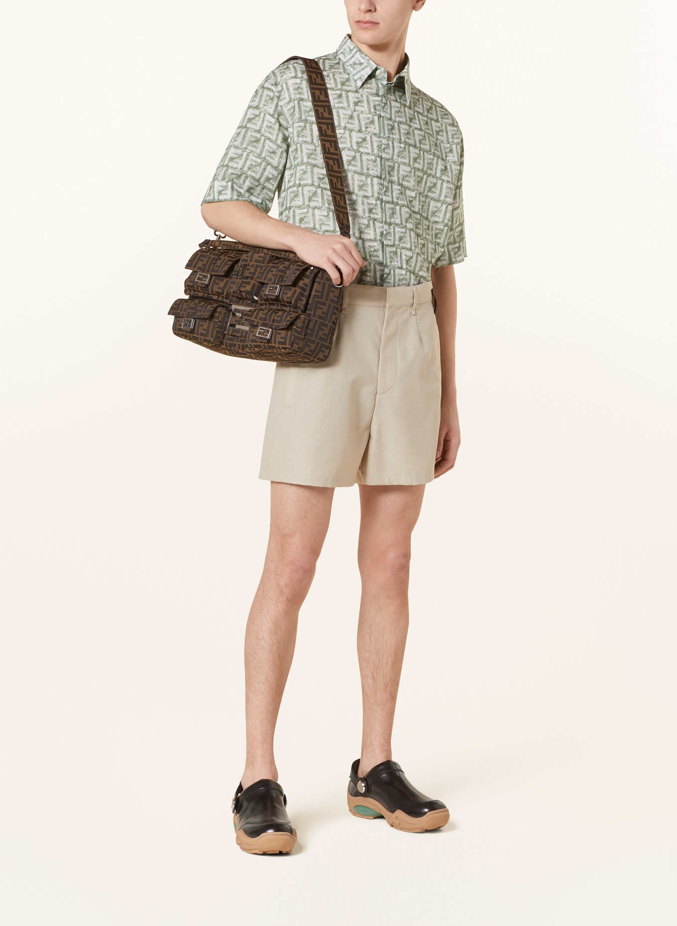 FENDI Short sleeve shirt comfort fit in linen, Color: DARK GREEN/ WHITE (Image 2)