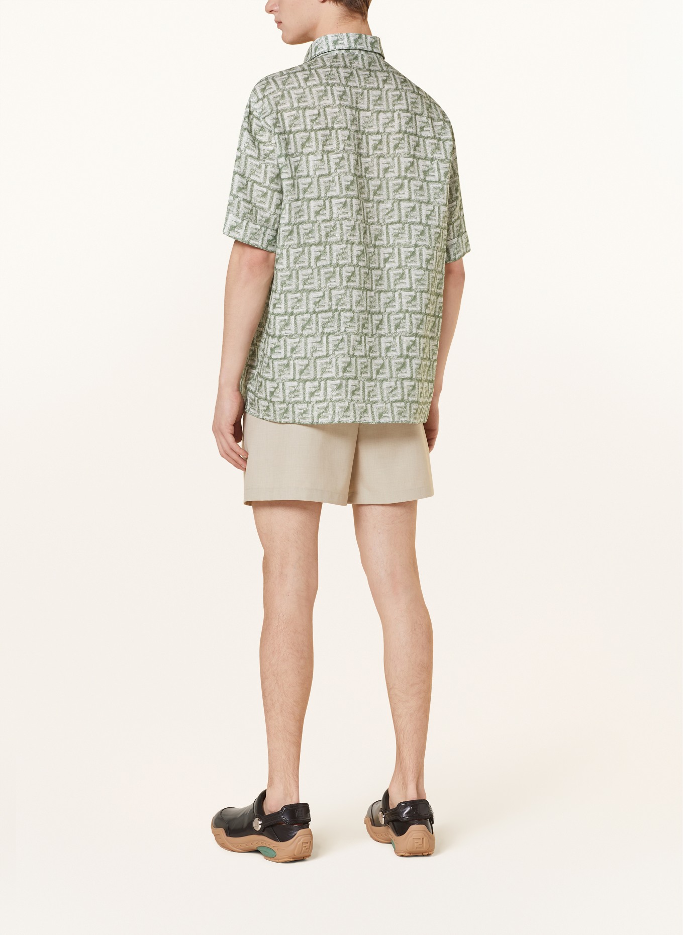 FENDI Koszula z krótkim rękawem comfort fit z lnu, Kolor: CIEMNOZIELONY/ BIAŁY (Obrazek 3)