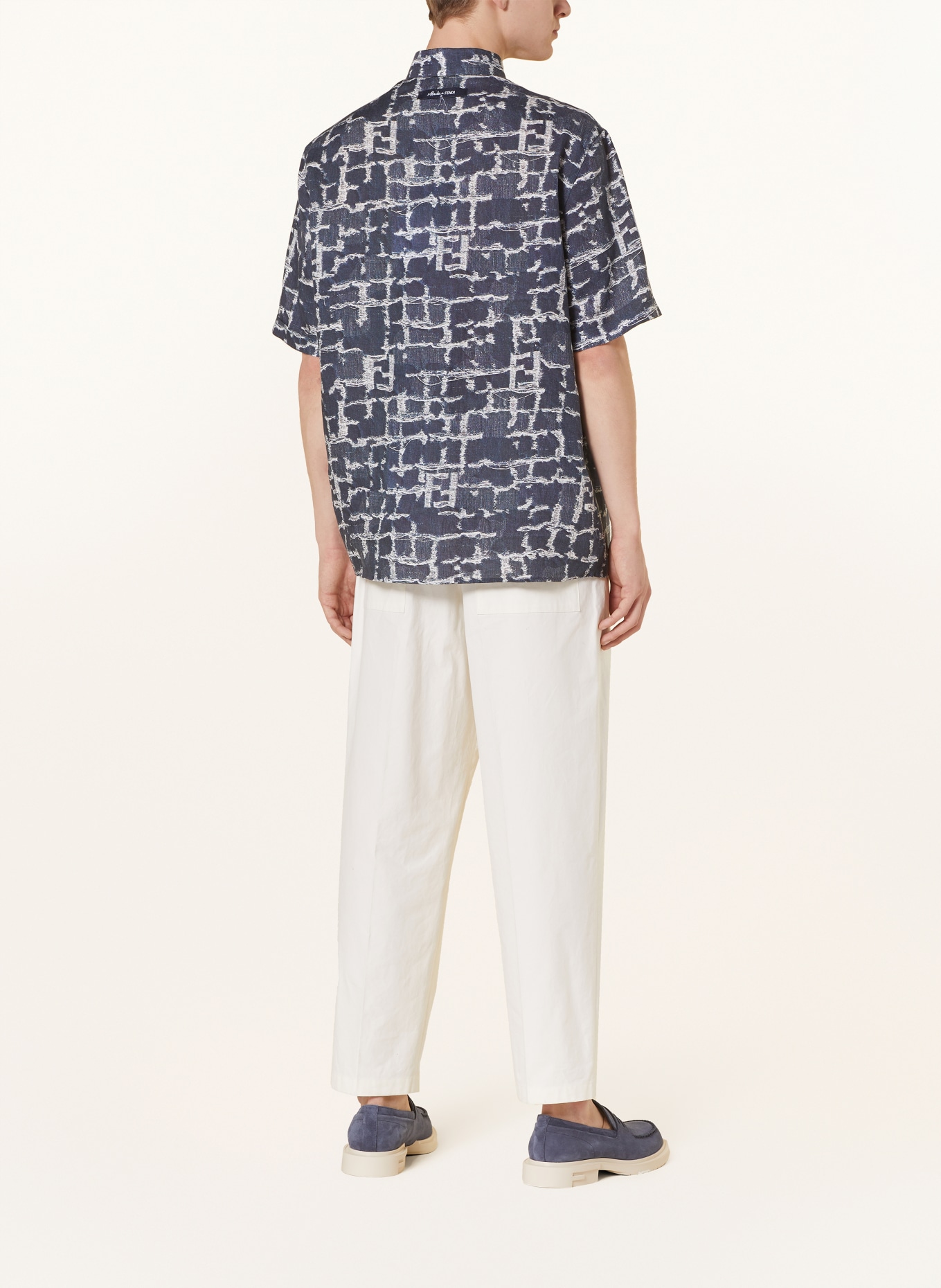 FENDI Short sleeve shirt comfort fit in linen, Color: DARK BLUE/ WHITE (Image 3)