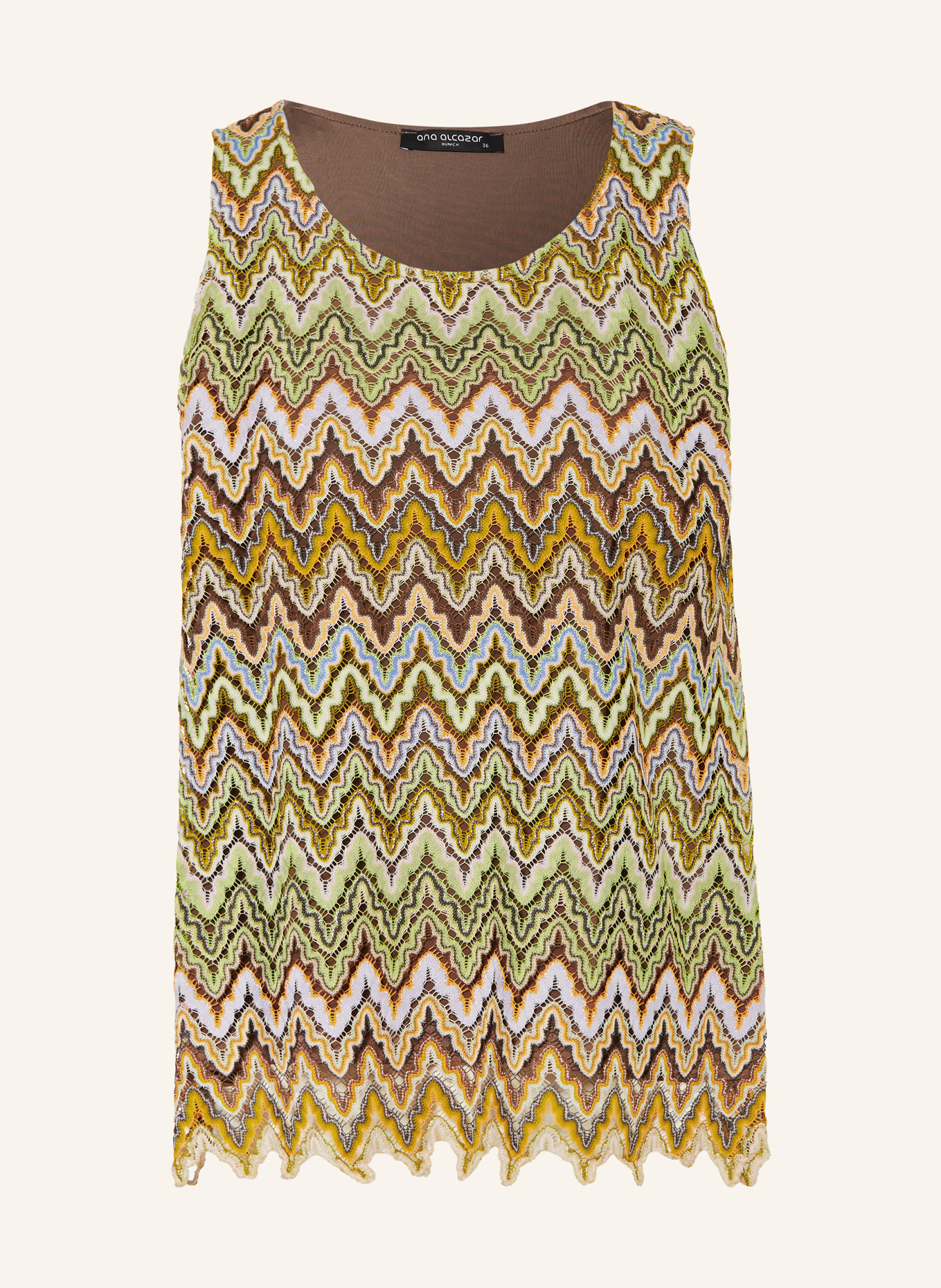 Ana Alcazar Knit top with glitter thread, Color: BROWN/ LIGHT GREEN/ ORANGE (Image 1)