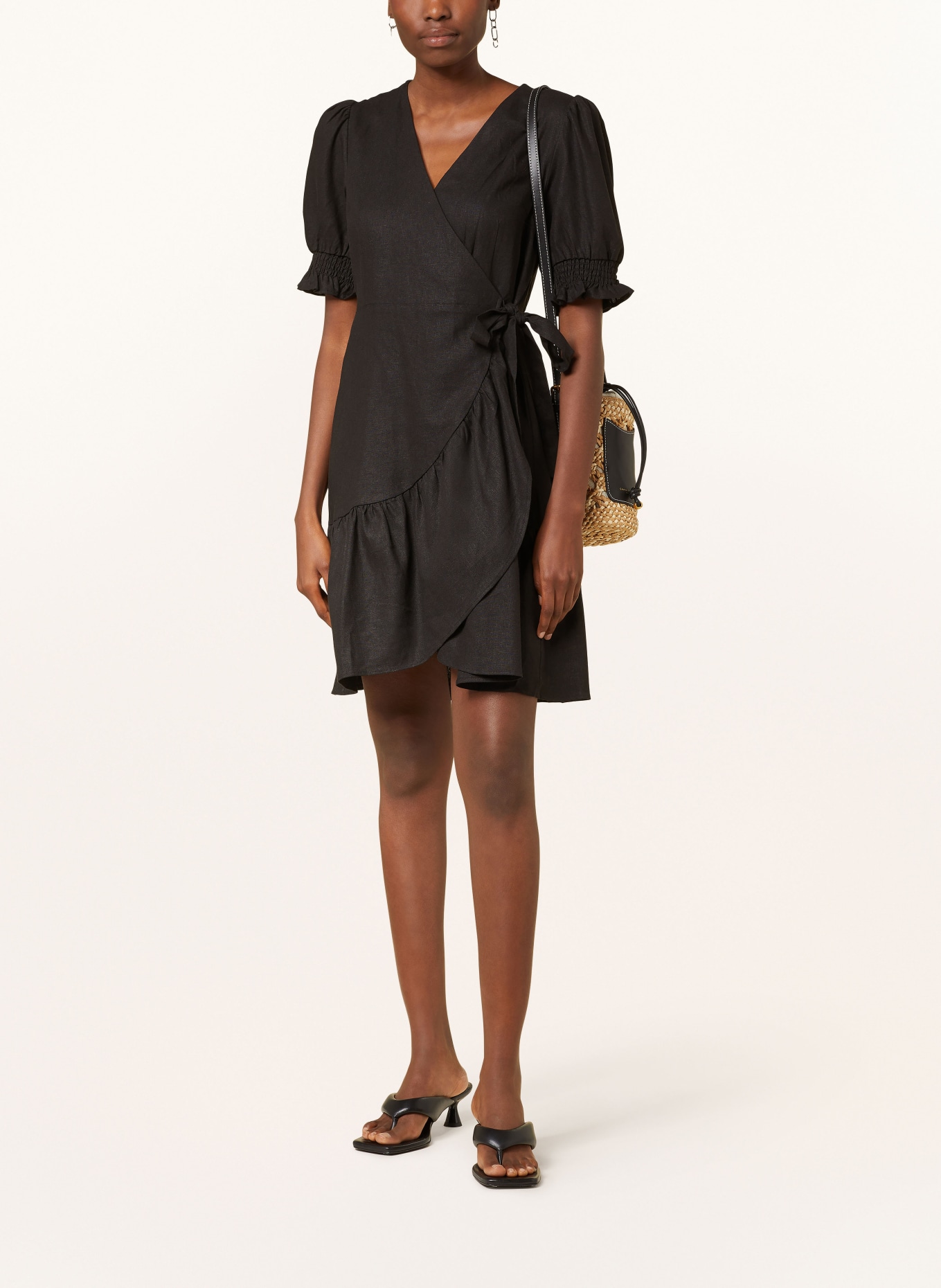 Y.A.S. Wrap dress with linen, Color: BLACK (Image 2)