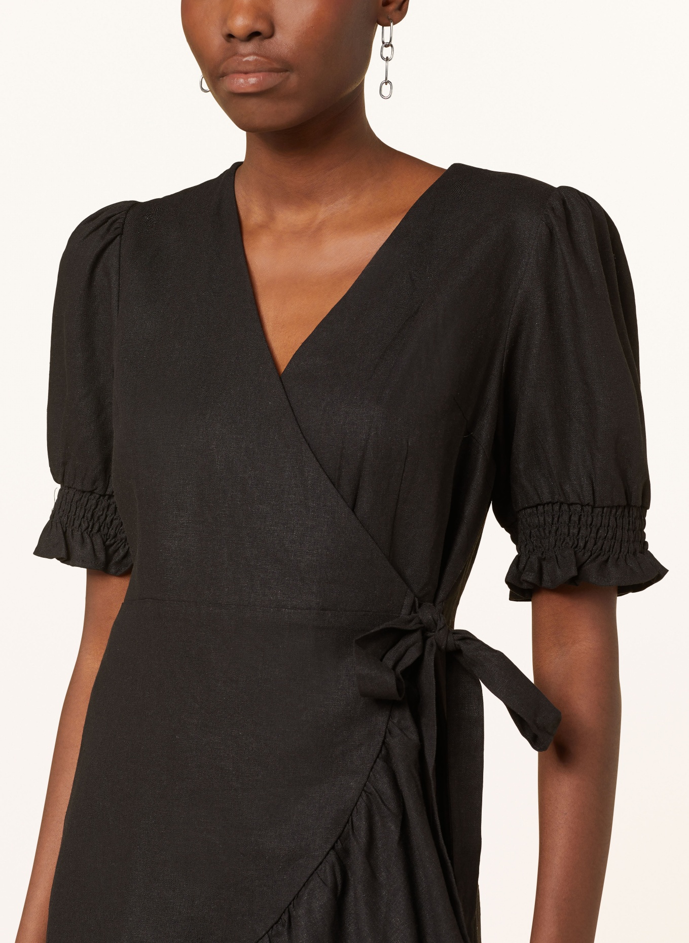 Y.A.S. Wrap dress with linen, Color: BLACK (Image 4)