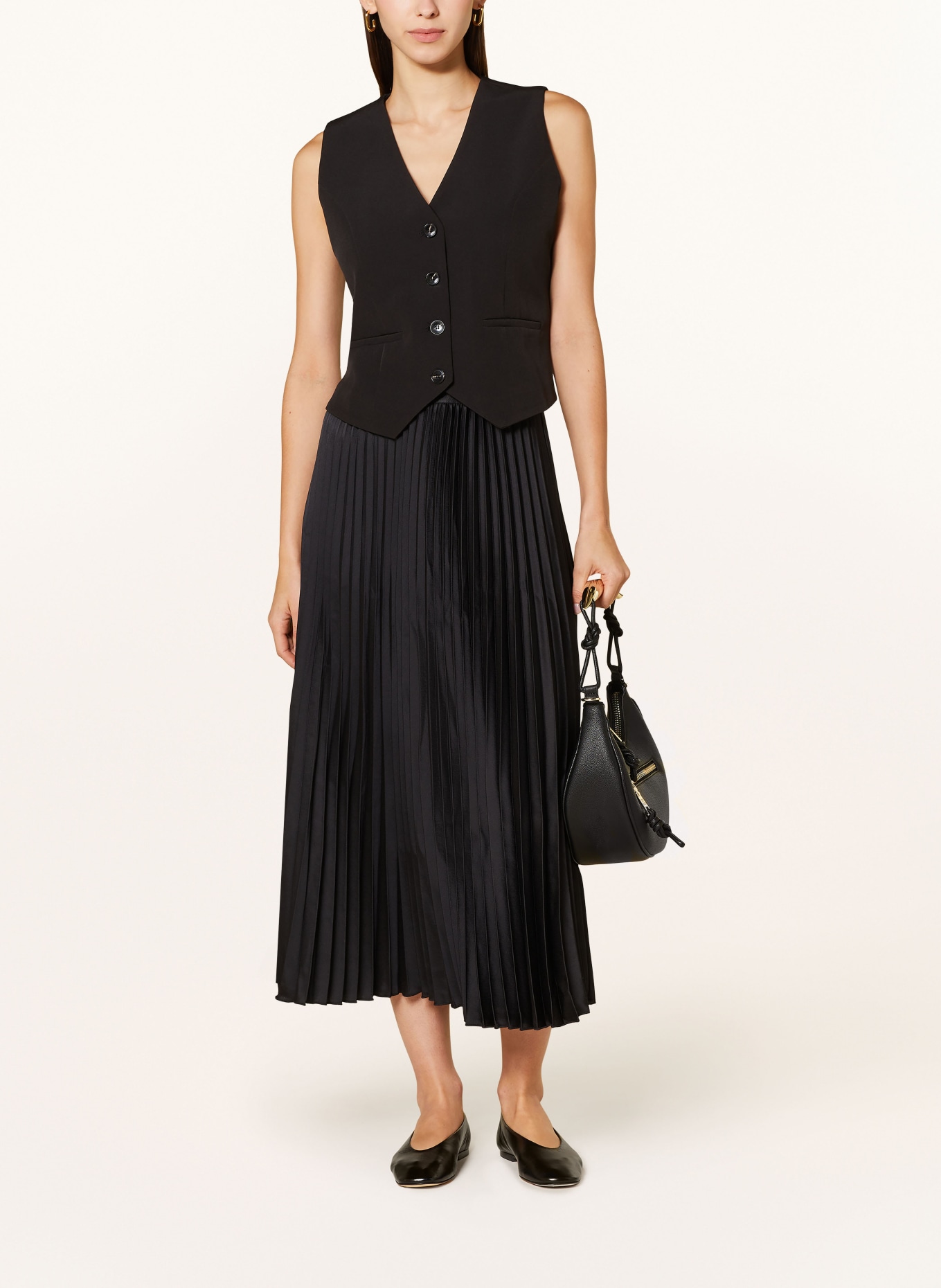 Y.A.S. Pleated skirt made of satin, Color: BLACK (Image 2)