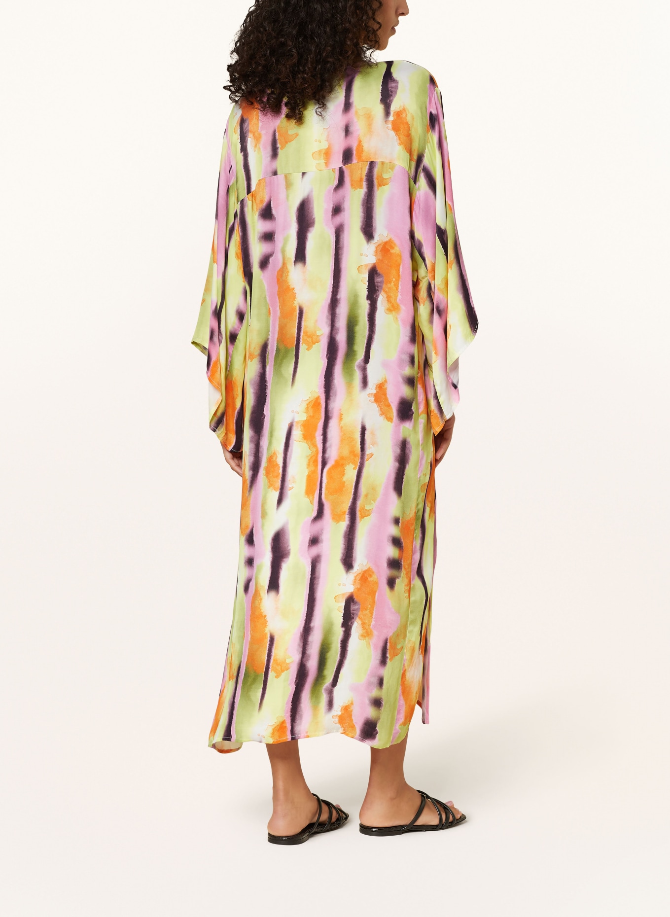 MRS & HUGS Satin dress with 3/4 sleeves, Color: LIGHT GREEN/ PINK/ ORANGE (Image 3)