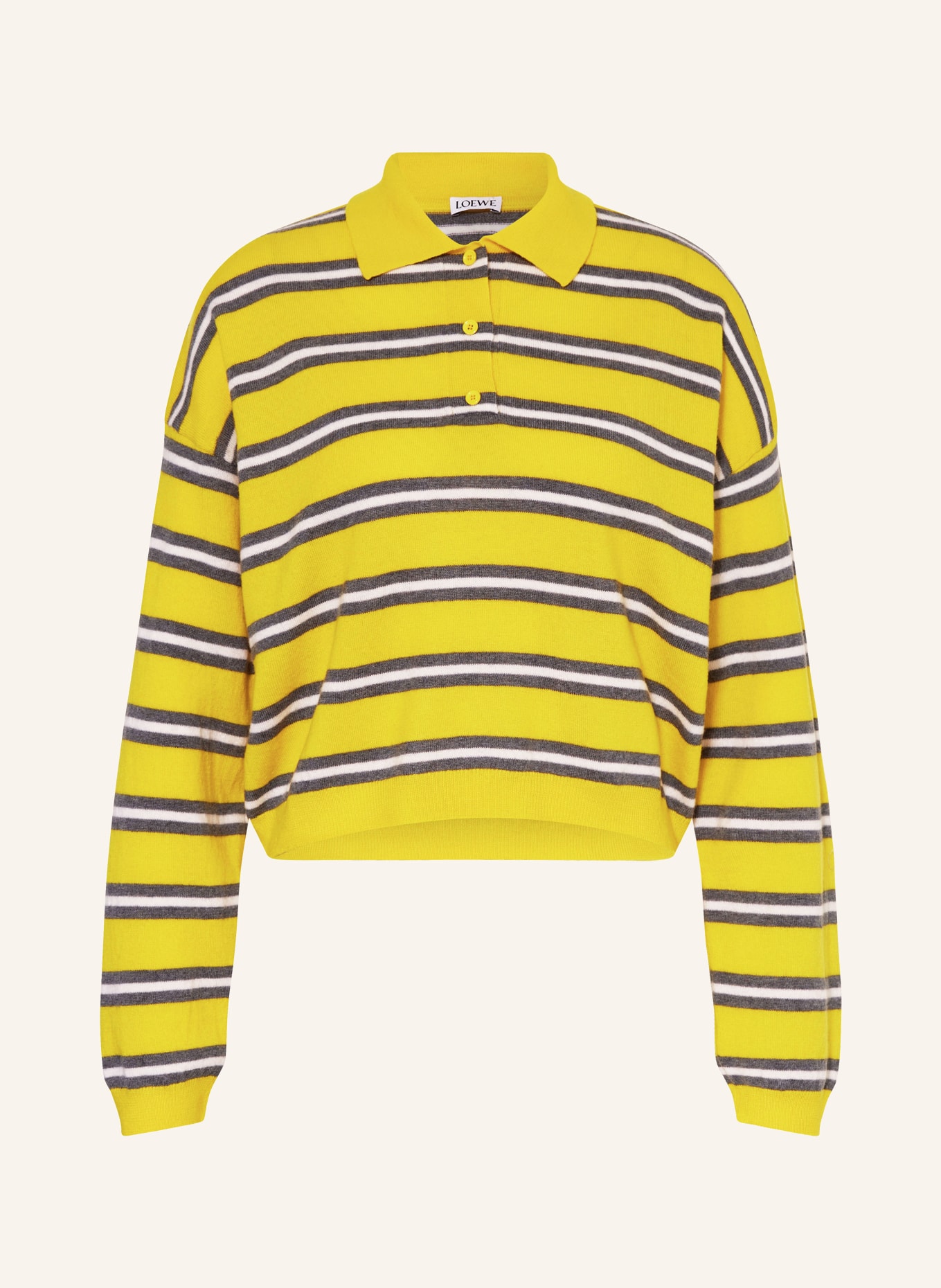 LOEWE Strick-Poloshirt aus Leinen, Farbe: GELB/ GRAU/ WEISS (Bild 1)