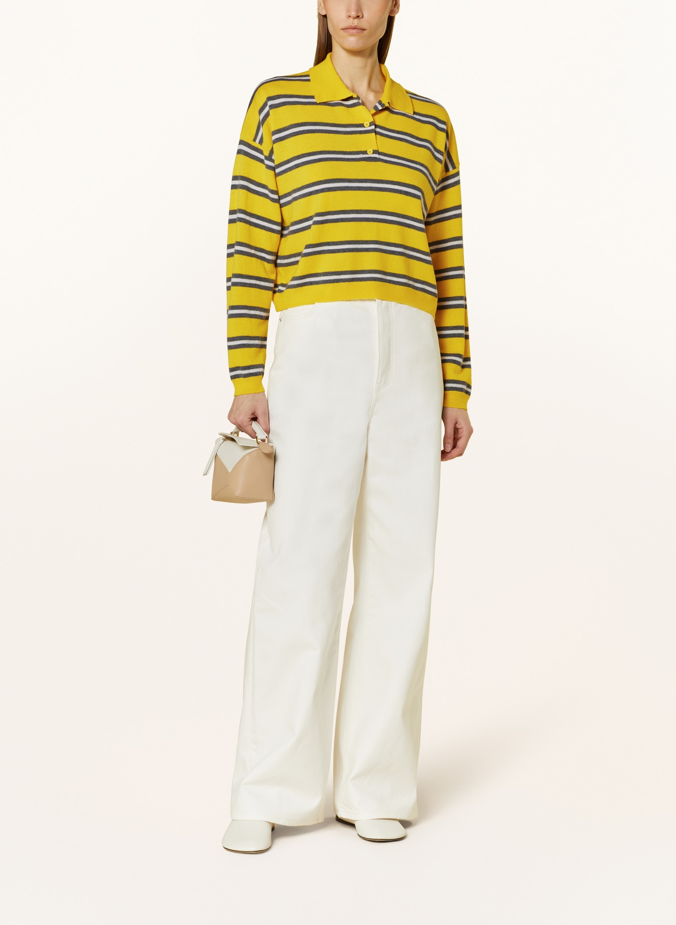 LOEWE Knitted polo shirt made of linen, Color: YELLOW/ GRAY/ WHITE (Image 2)