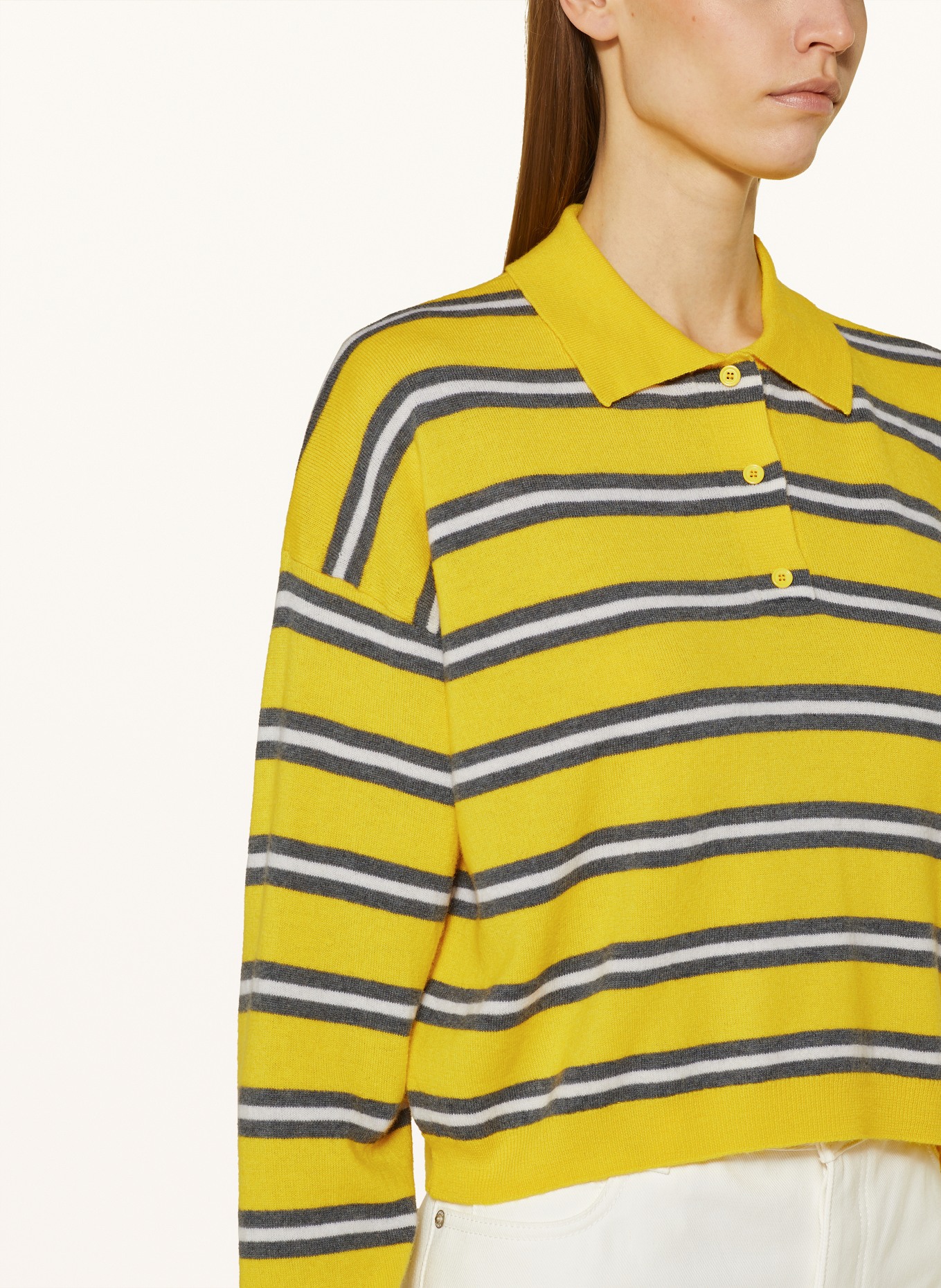 LOEWE Strick-Poloshirt aus Leinen, Farbe: GELB/ GRAU/ WEISS (Bild 4)