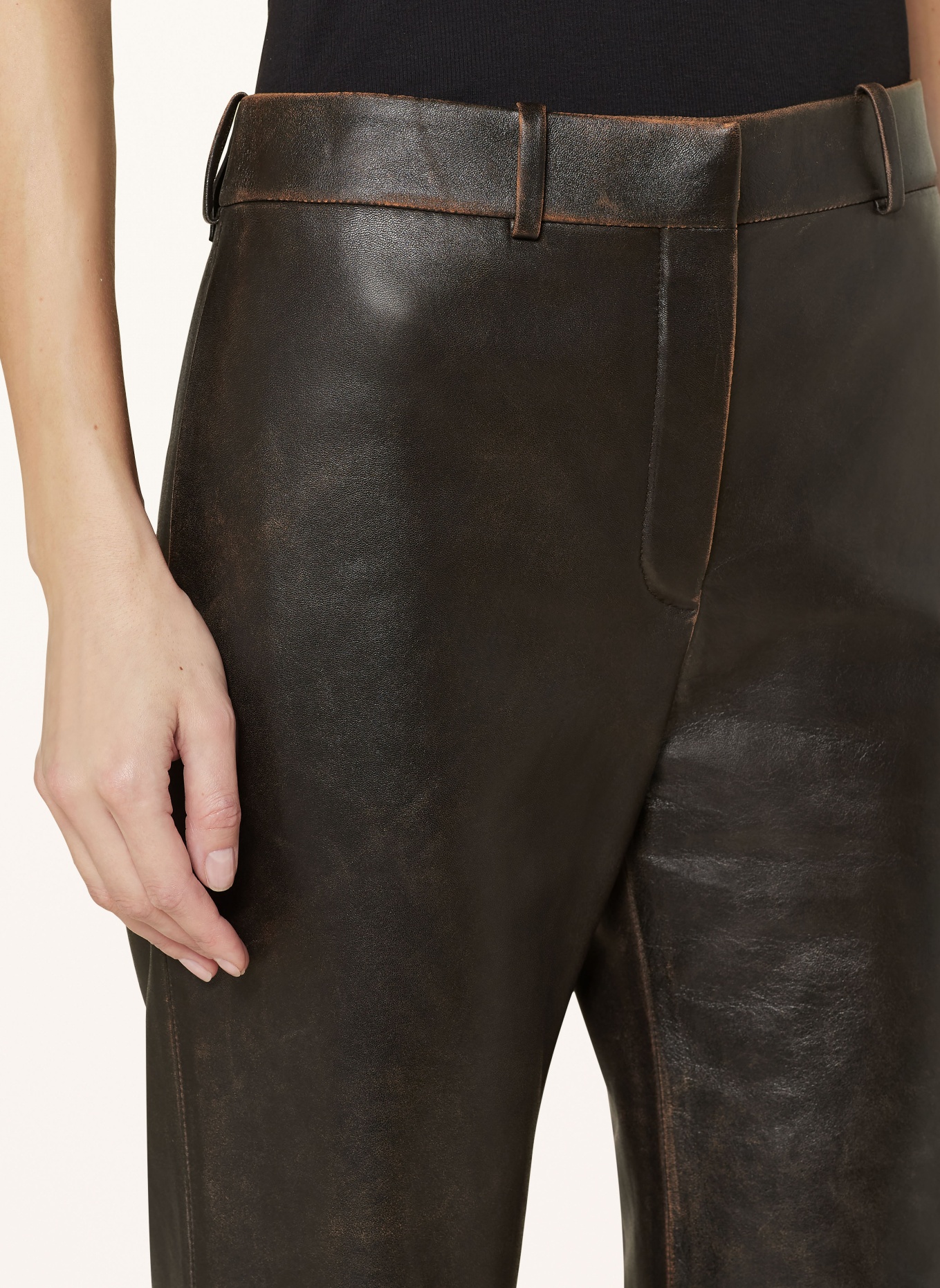 LOEWE Spodnie bootcut ze skóry, Kolor: CIEMNOBRĄZOWY (Obrazek 5)