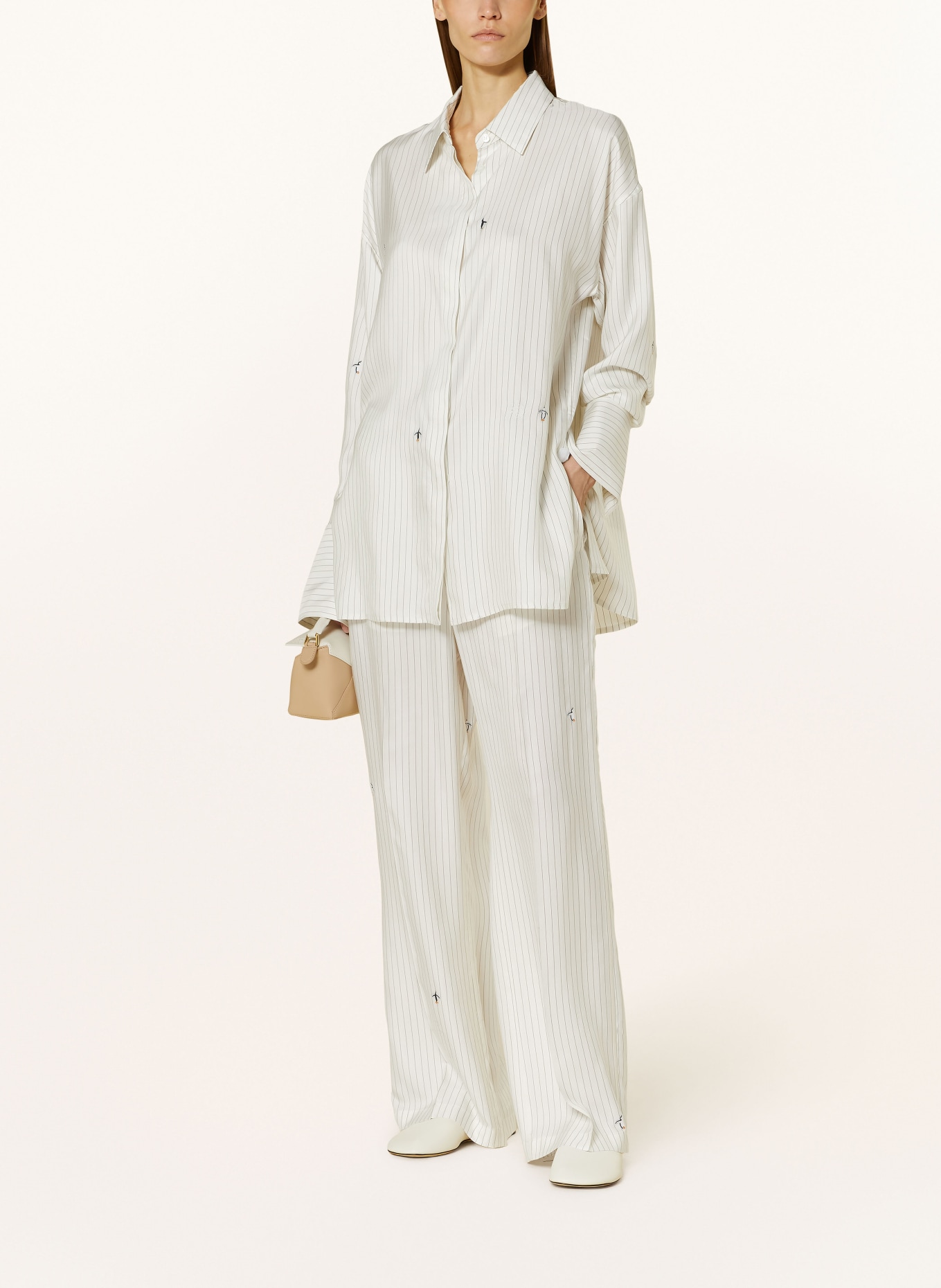 LOEWE Wide leg trousers made of silk, Color: WHITE/ LIGHT GRAY (Image 2)