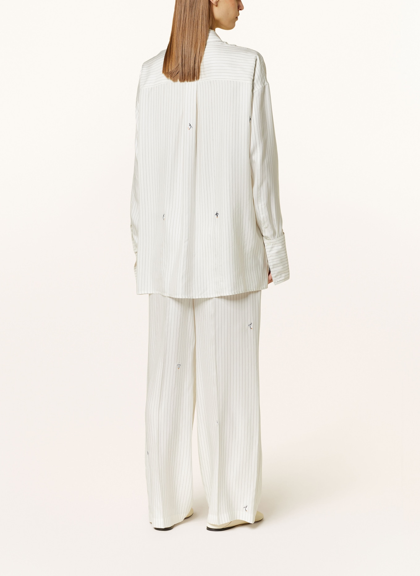 LOEWE Wide leg trousers made of silk, Color: WHITE/ LIGHT GRAY (Image 3)