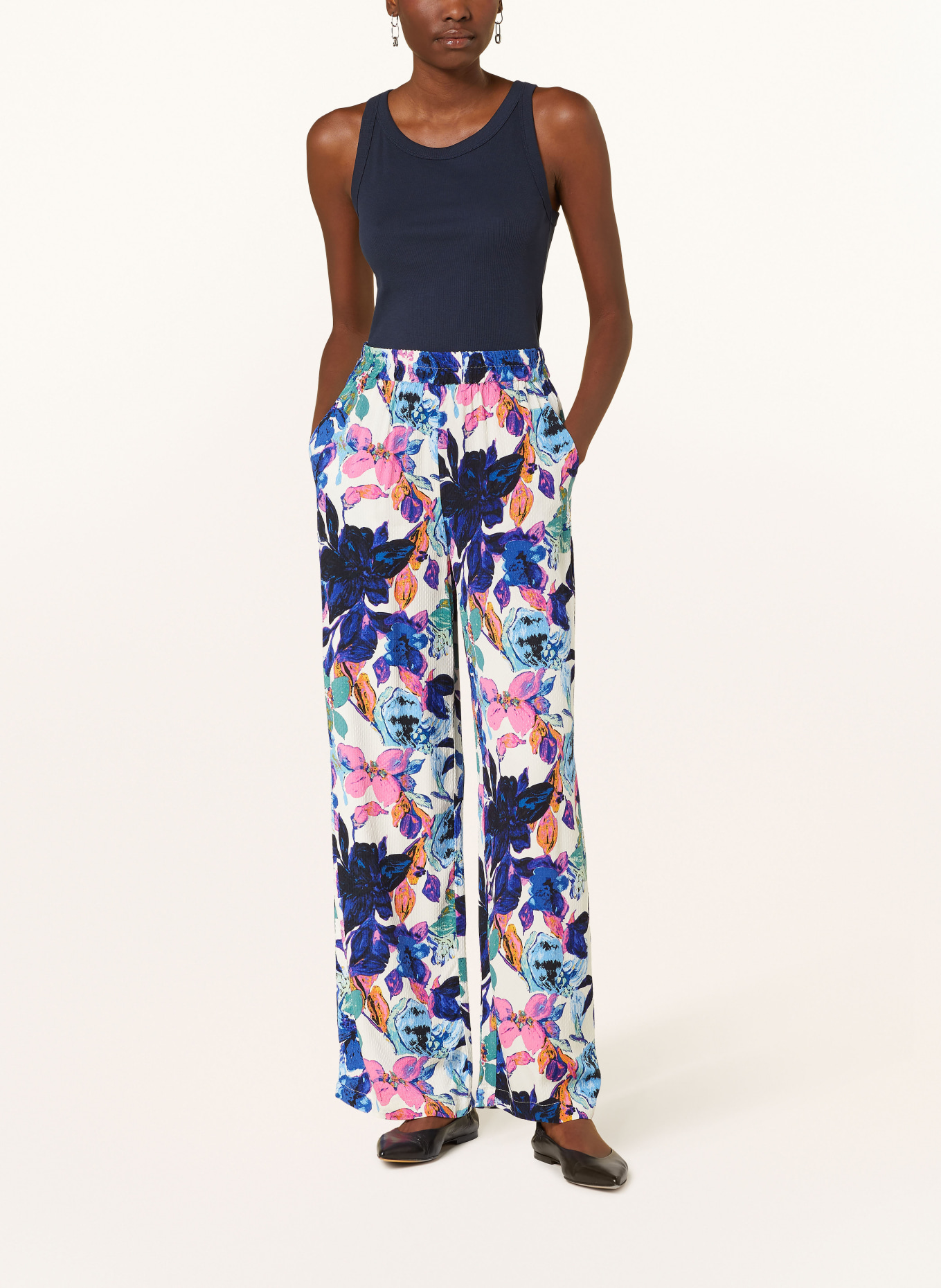 Y.A.S. Wide leg trousers, Color: DARK BLUE/ WHITE/ PINK (Image 2)