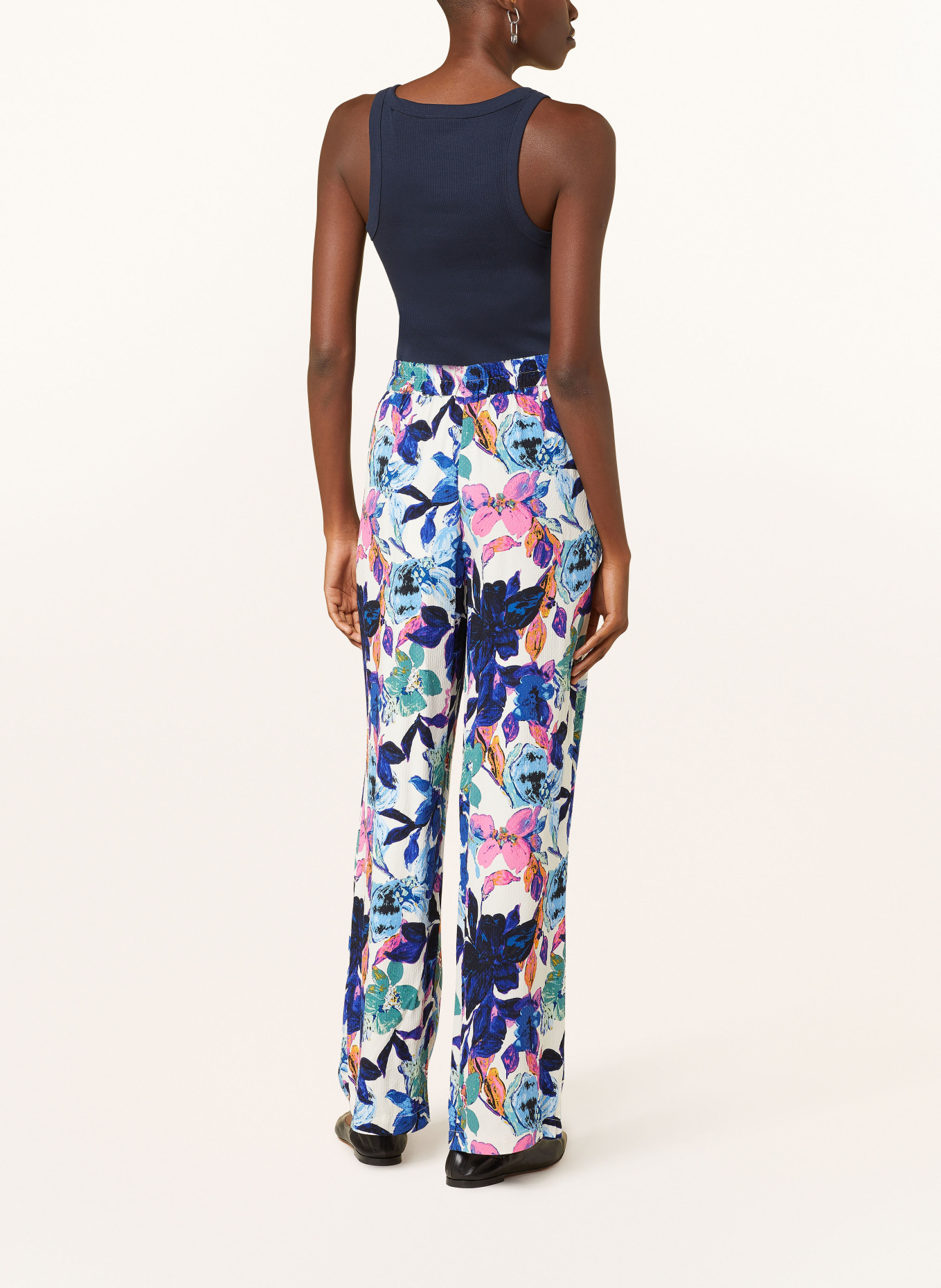 Y.A.S. Wide leg trousers, Color: DARK BLUE/ WHITE/ PINK (Image 3)