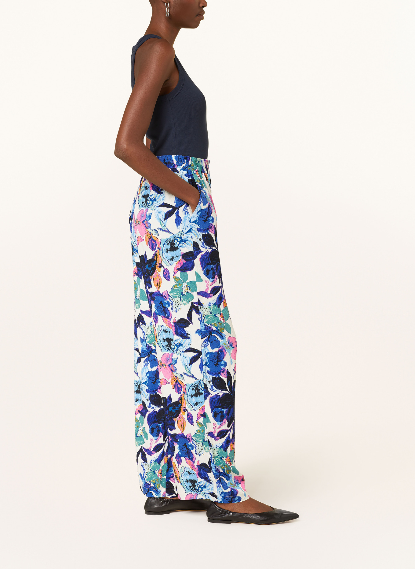 Y.A.S. Wide leg trousers, Color: DARK BLUE/ WHITE/ PINK (Image 4)