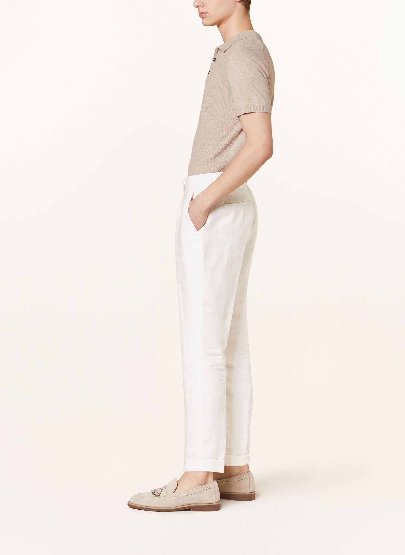 BOSS Suit trousers PEPE relaxed fit in linen, Color: WHITE (Image 5)