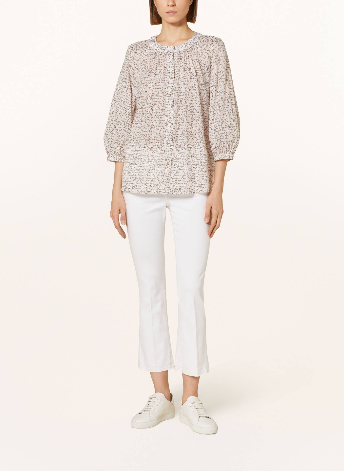 PESERICO Blouse with 3/4 sleeves, Color: WHITE/ BROWN (Image 2)