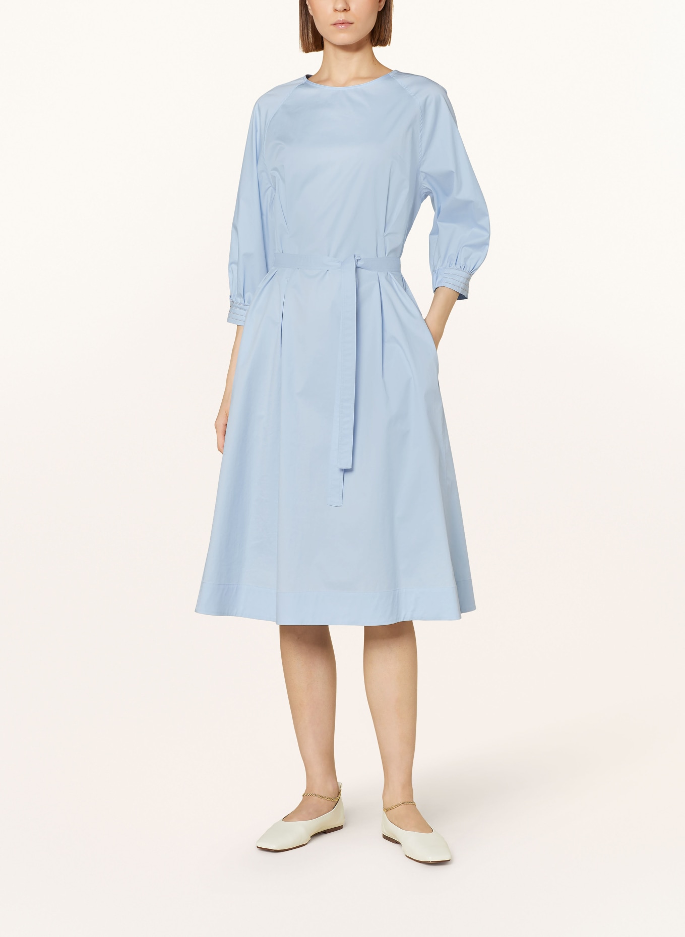 PESERICO Dress with 3/4 sleeves and decorative beads, Color: LIGHT BLUE (Image 2)