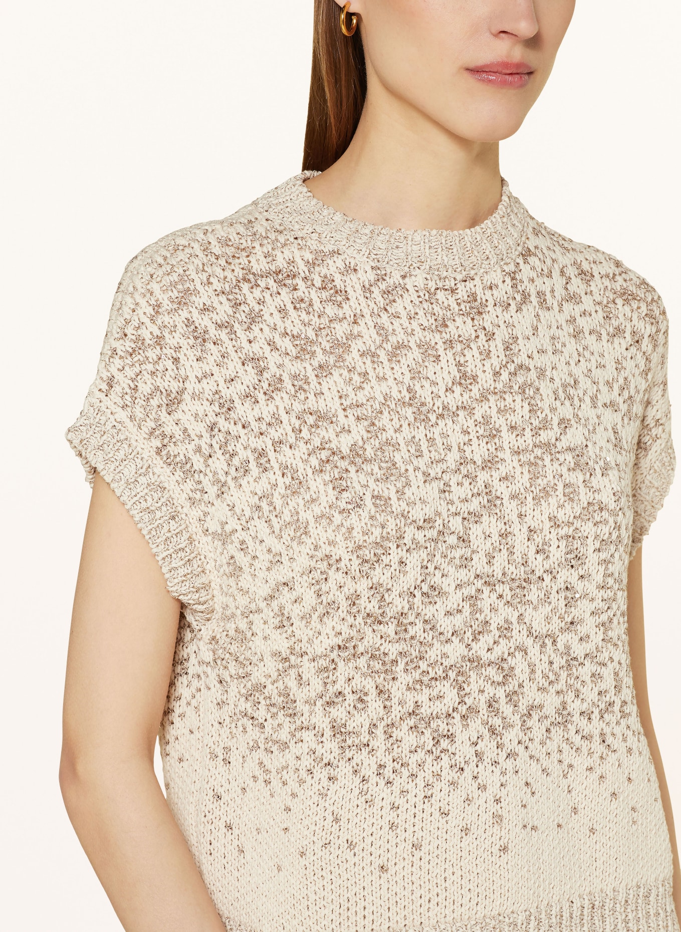 PESERICO Knit shirt with sequins and glitter thread, Color: CREAM/ GOLD (Image 4)