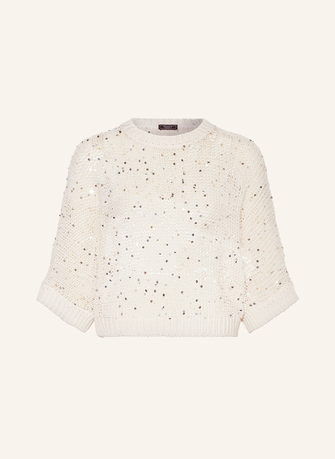 PESERICO Sweater with 3/4 sleeve and sequins, Color: WHITE (Image 1)