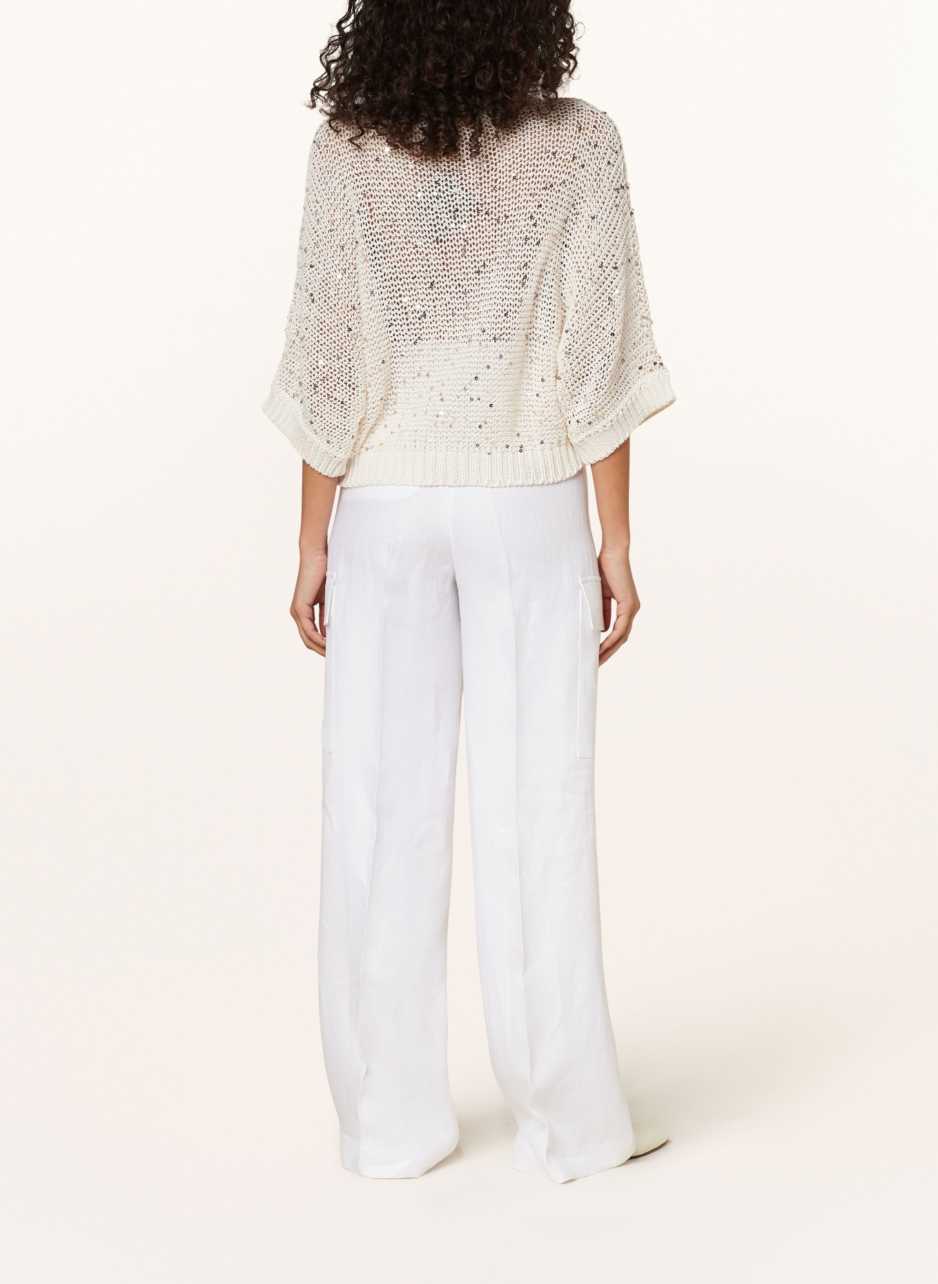 PESERICO Sweater with 3/4 sleeve and sequins, Color: WHITE (Image 3)