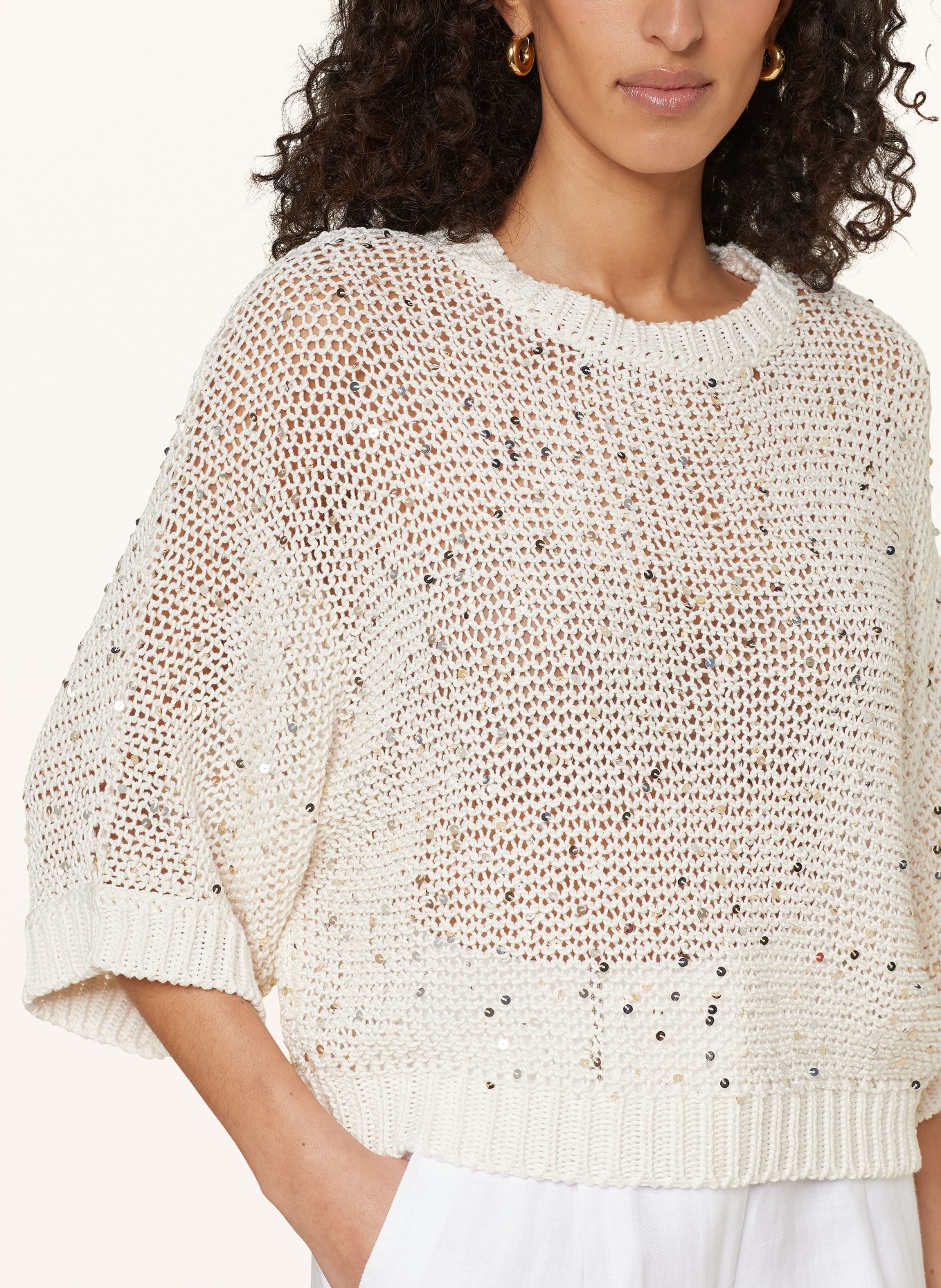 PESERICO Sweater with 3/4 sleeve and sequins, Color: WHITE (Image 4)