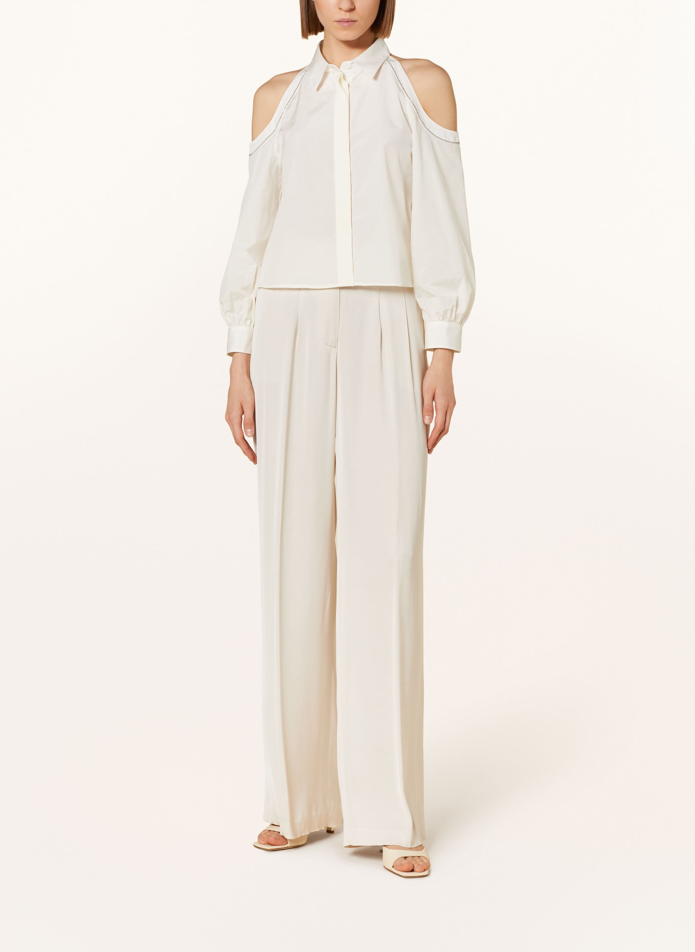 PESERICO Wide leg trousers in satin, Color: CREAM (Image 2)