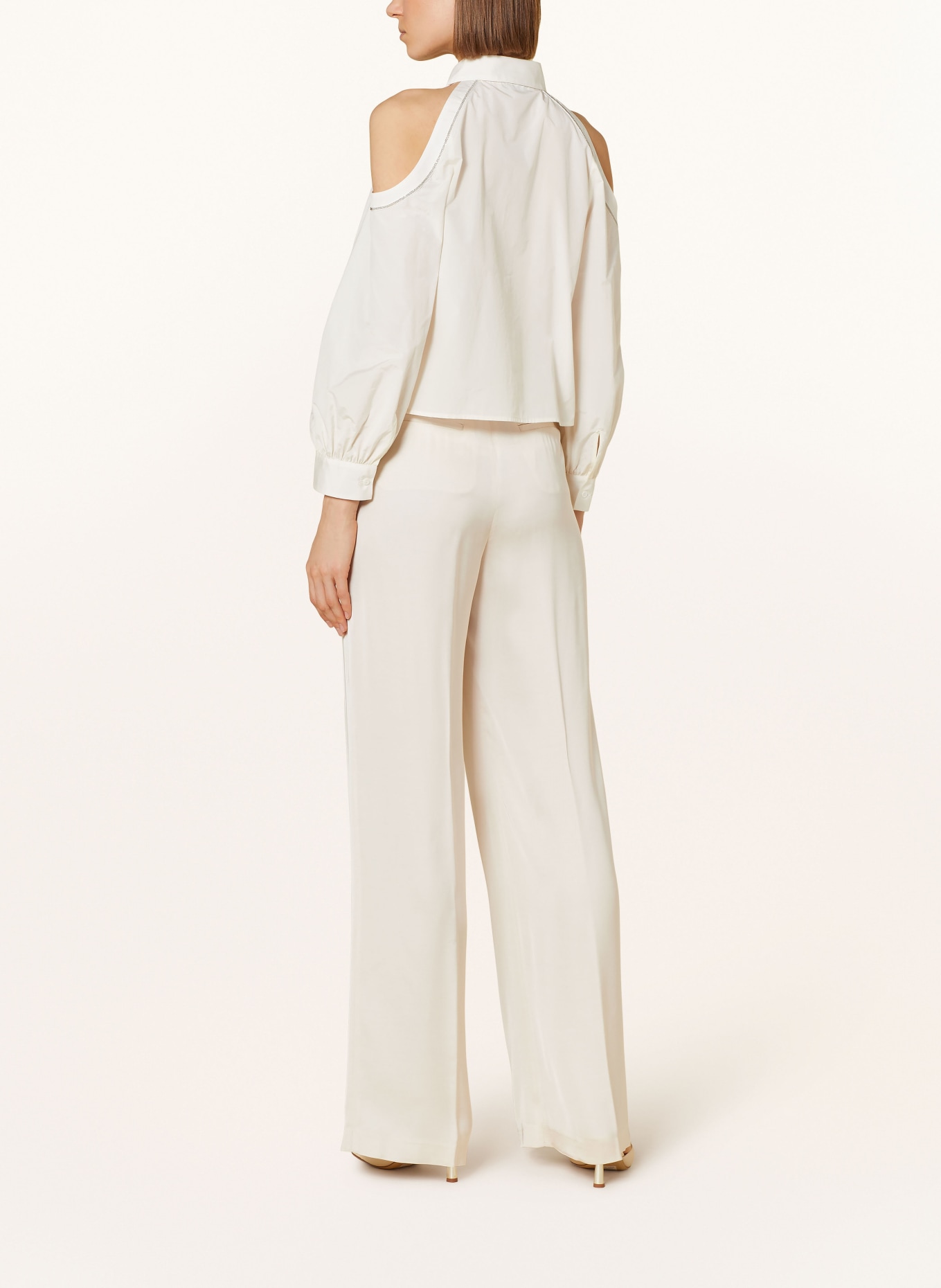 PESERICO Wide leg trousers in satin, Color: CREAM (Image 3)