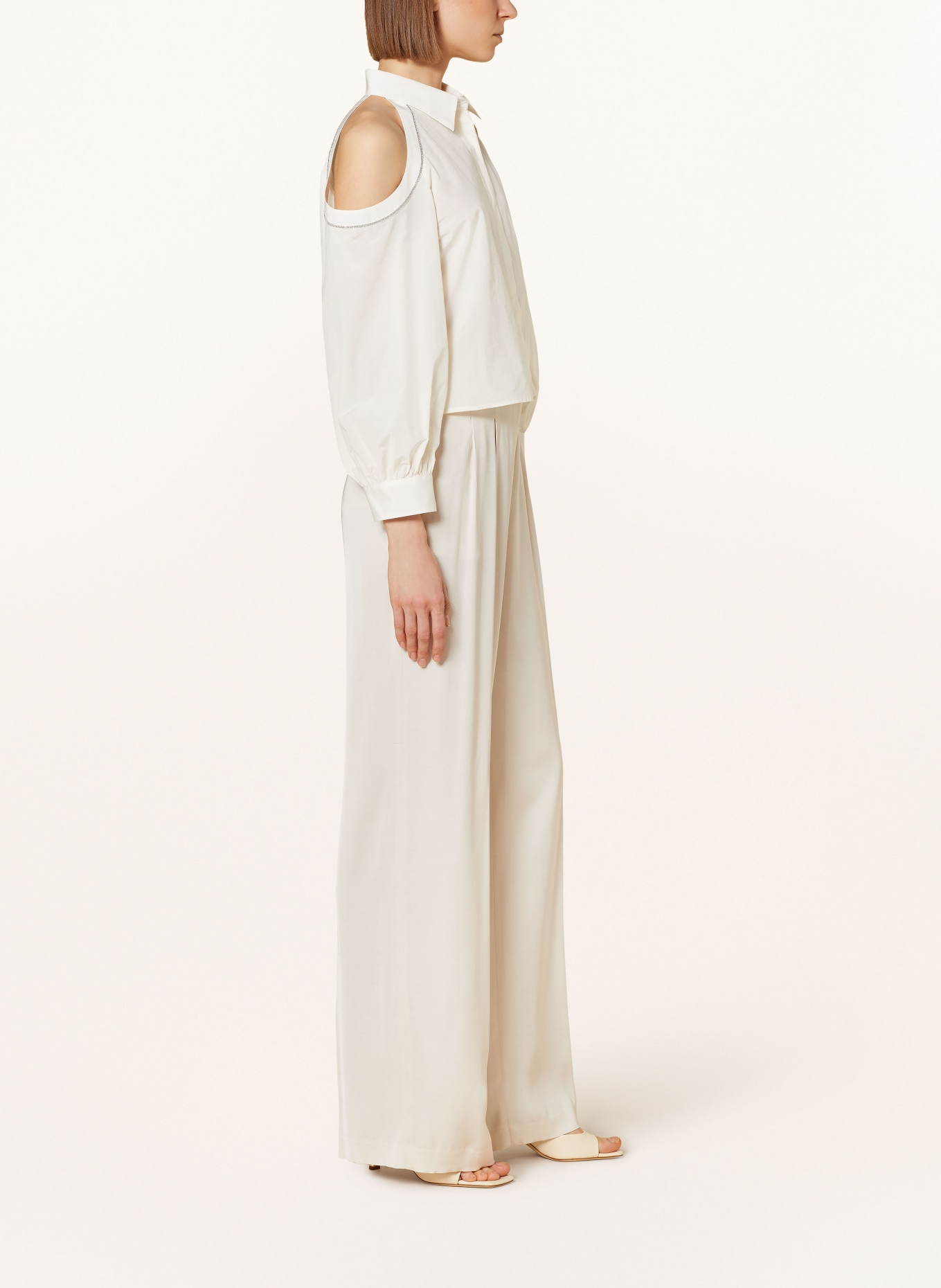 PESERICO Wide leg trousers in satin, Color: CREAM (Image 4)