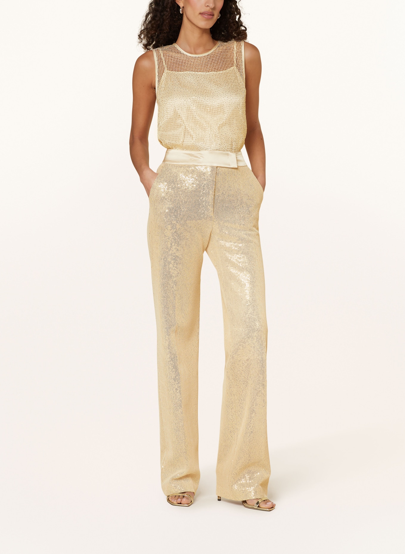 PESERICO Silk top with sequins, Color: BEIGE/ GOLD (Image 2)