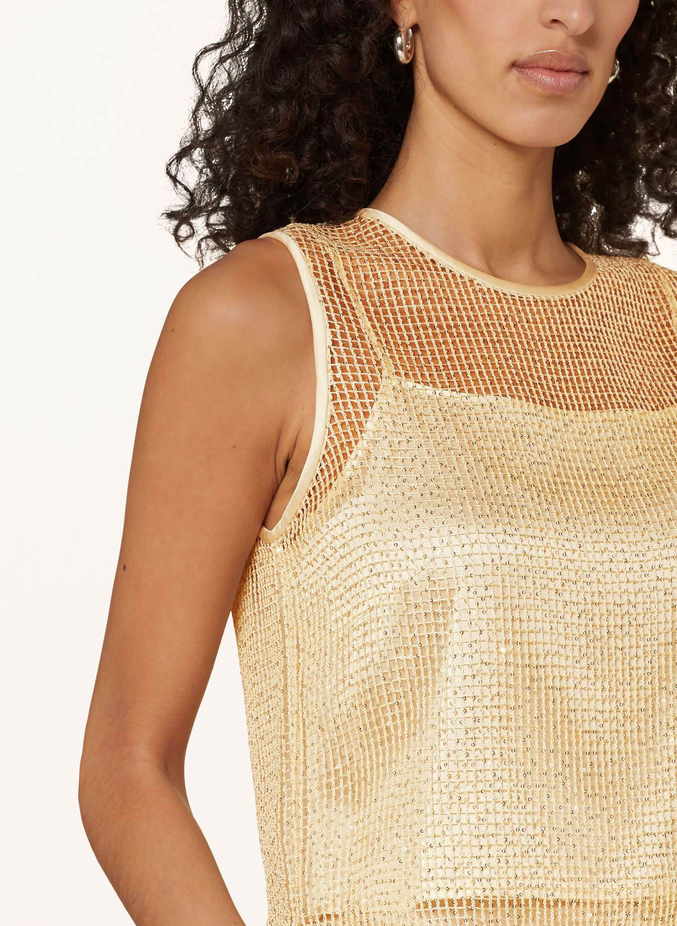 PESERICO Silk top with sequins, Color: BEIGE/ GOLD (Image 4)