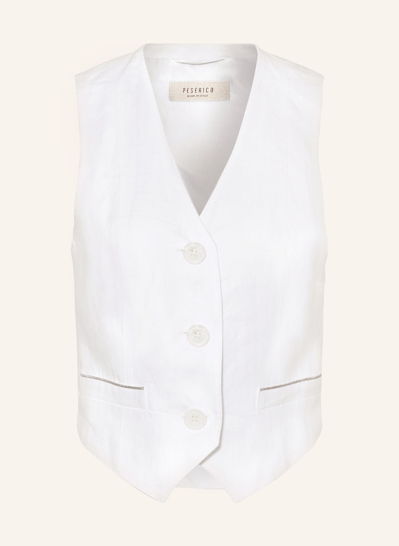 PESERICO Blazer vest made of linen with decorative beads, Color: WHITE (Image 1)