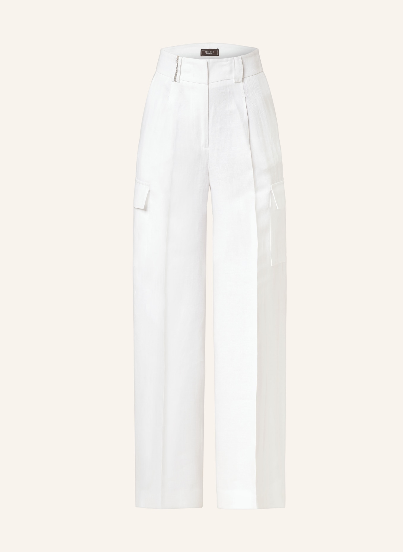 PESERICO Linen cargo pants with decorative gems, Color: WHITE (Image 1)