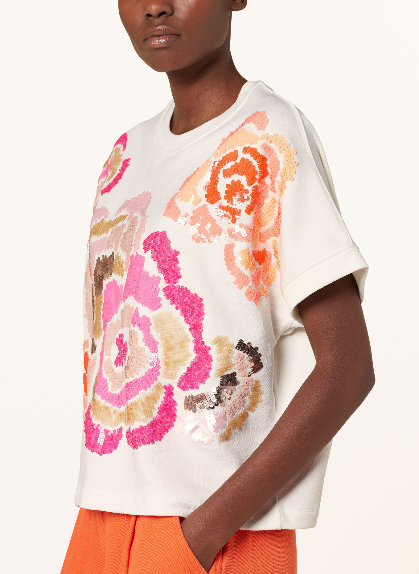 ESSENTIEL ANTWERP Sweatshirt FLORAL with sequins, Color: WHITE/ PINK/ LIGHT PINK (Image 4)
