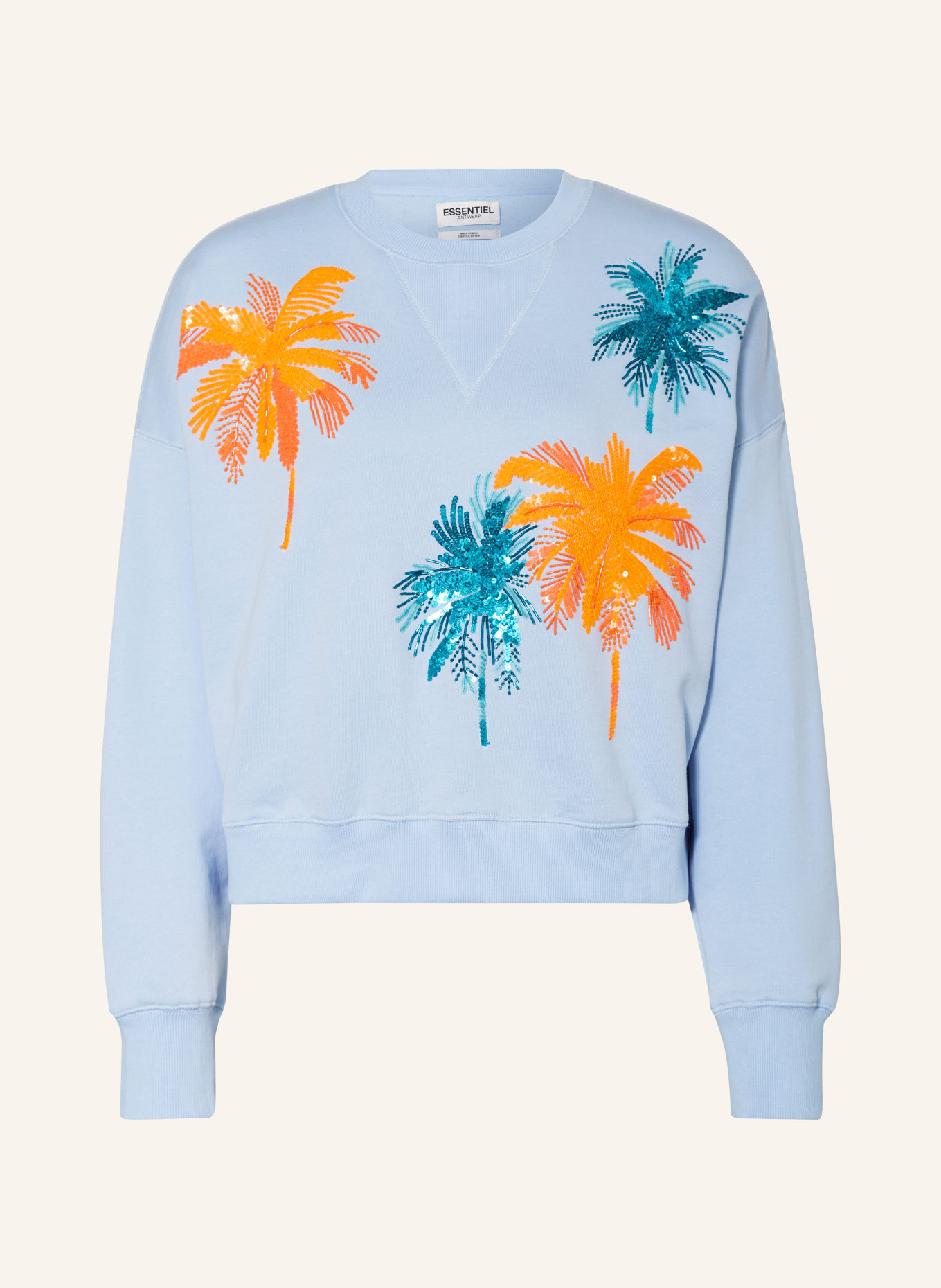 ESSENTIEL ANTWERP Sweatshirt FUZE with sequins, Color: LIGHT BLUE/ TURQUOISE/ ORANGE (Image 1)
